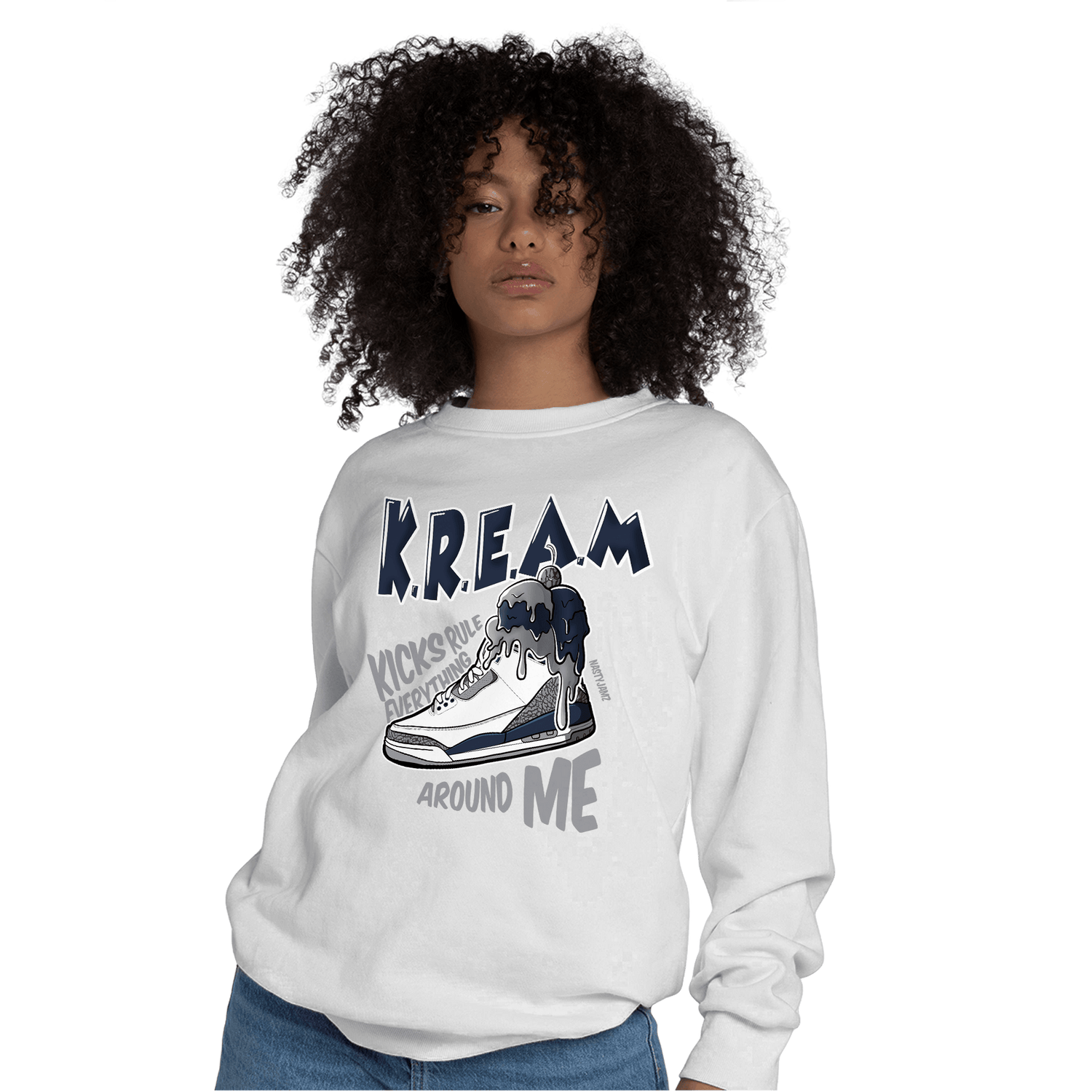White Navy 3s Sweatshirt Match Kream Sneaker - NastyJamz