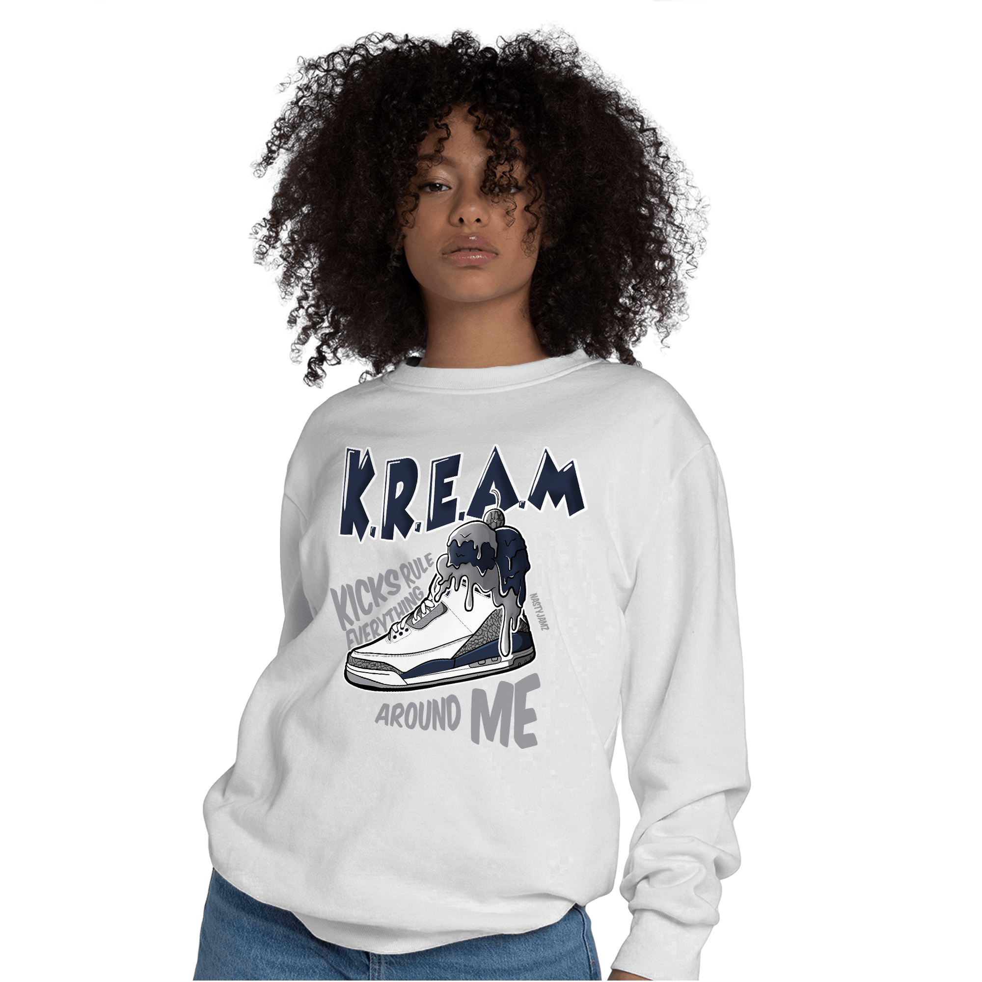 White Navy 3s Sweatshirt Match Kream Sneaker - NastyJamz