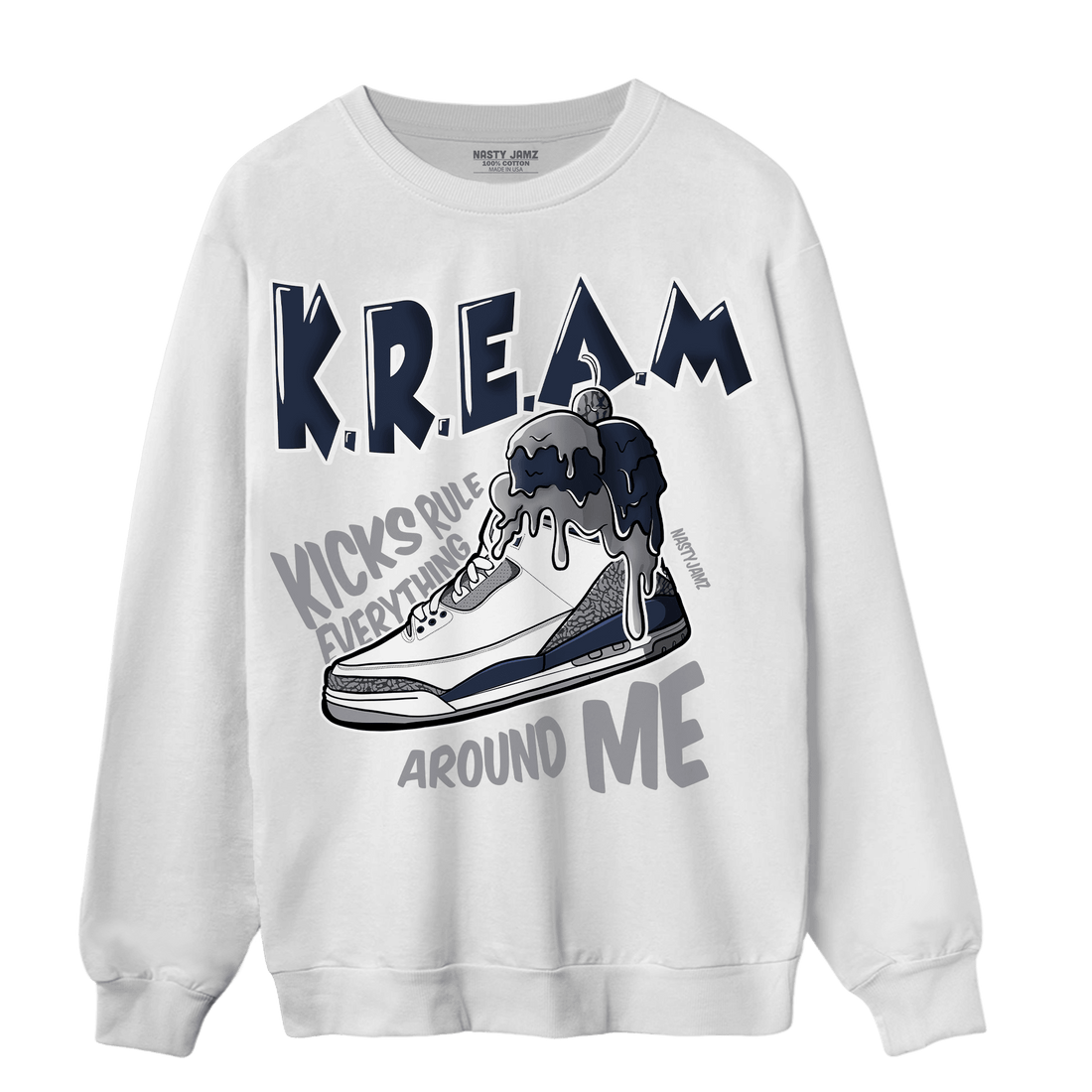 White Navy 3s Sweatshirt Match Kream Sneaker - NastyJamz