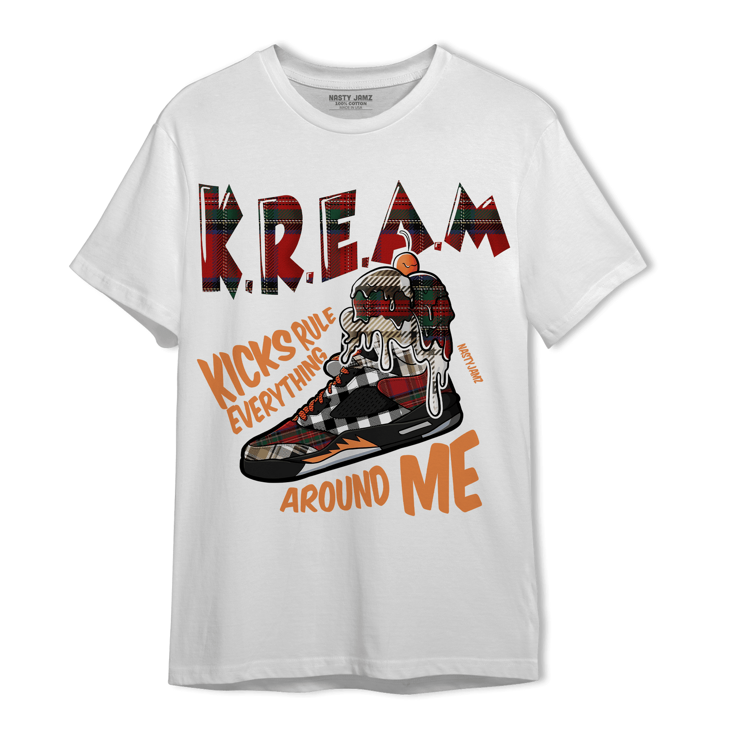 Plaid 5s T Shirt Match Kream Sneaker - NastyJamz