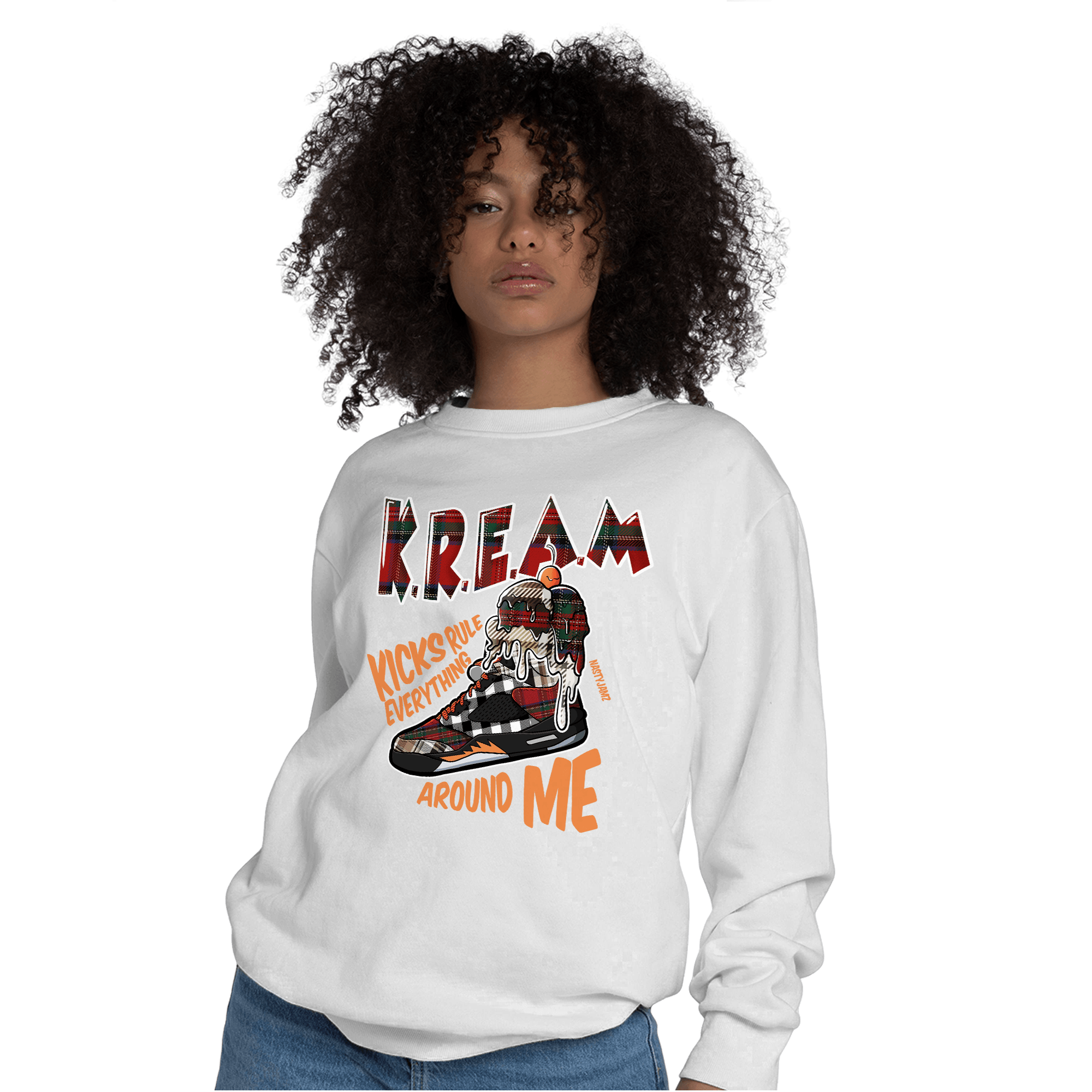 Plaid 5s Sweatshirt Match Kream Sneaker - NastyJamz