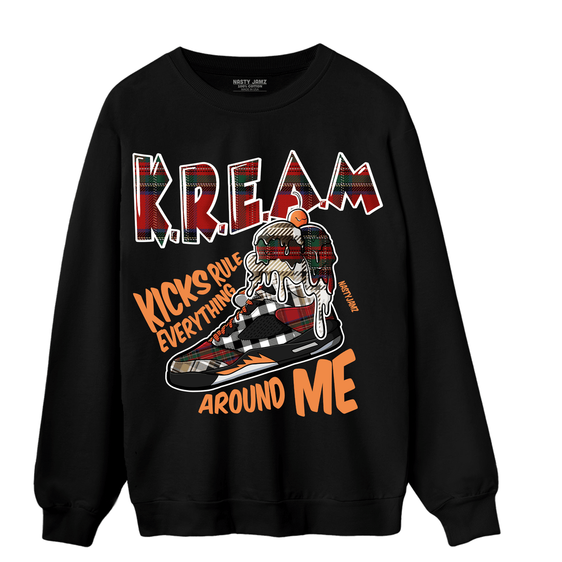 Plaid 5s Sweatshirt Match Kream Sneaker - NastyJamz