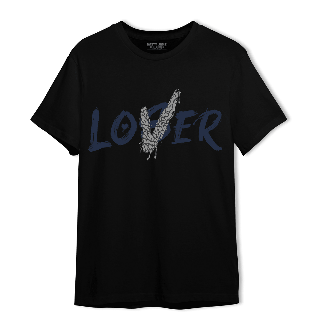 White Navy 3s T Shirt Match Loser Lover - NastyJamz