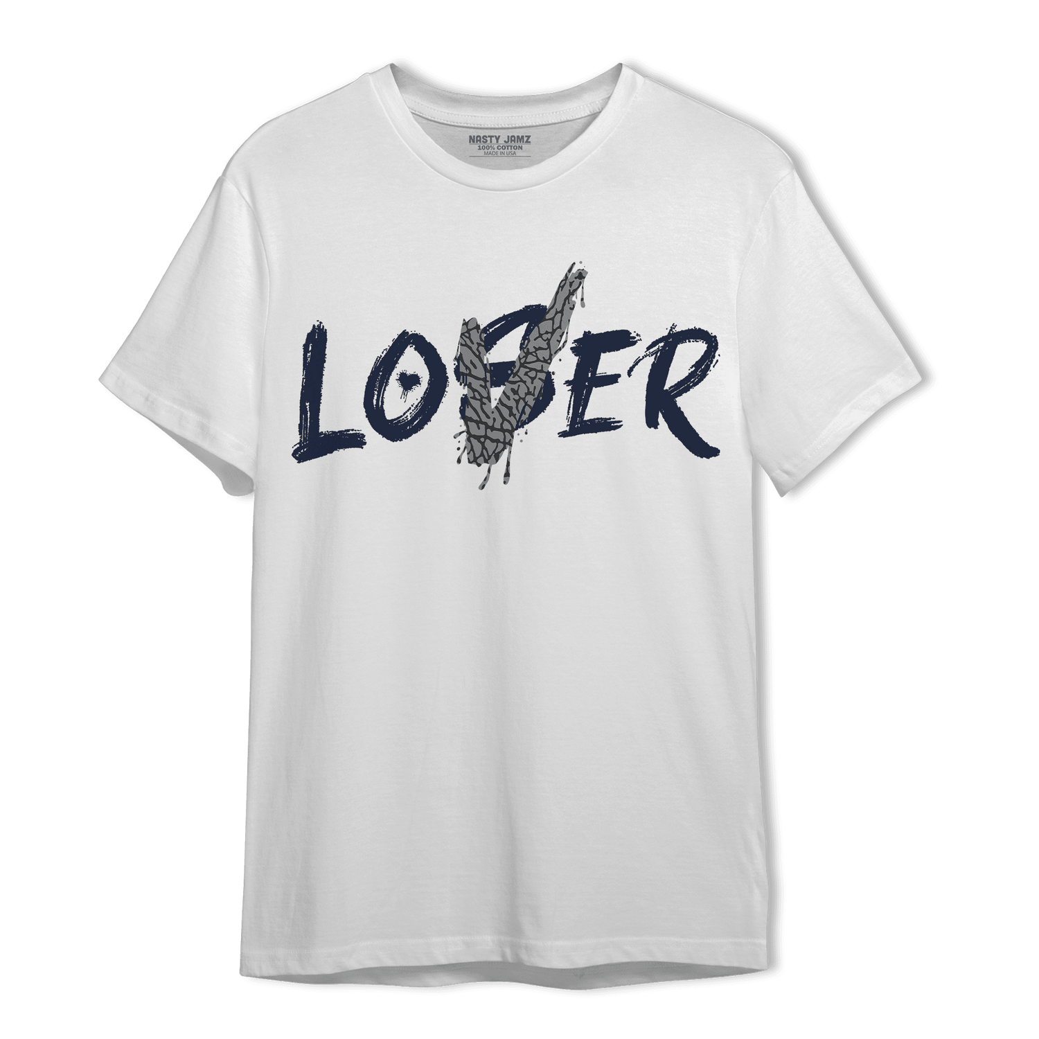 White Navy 3s T Shirt Match Loser Lover - NastyJamz