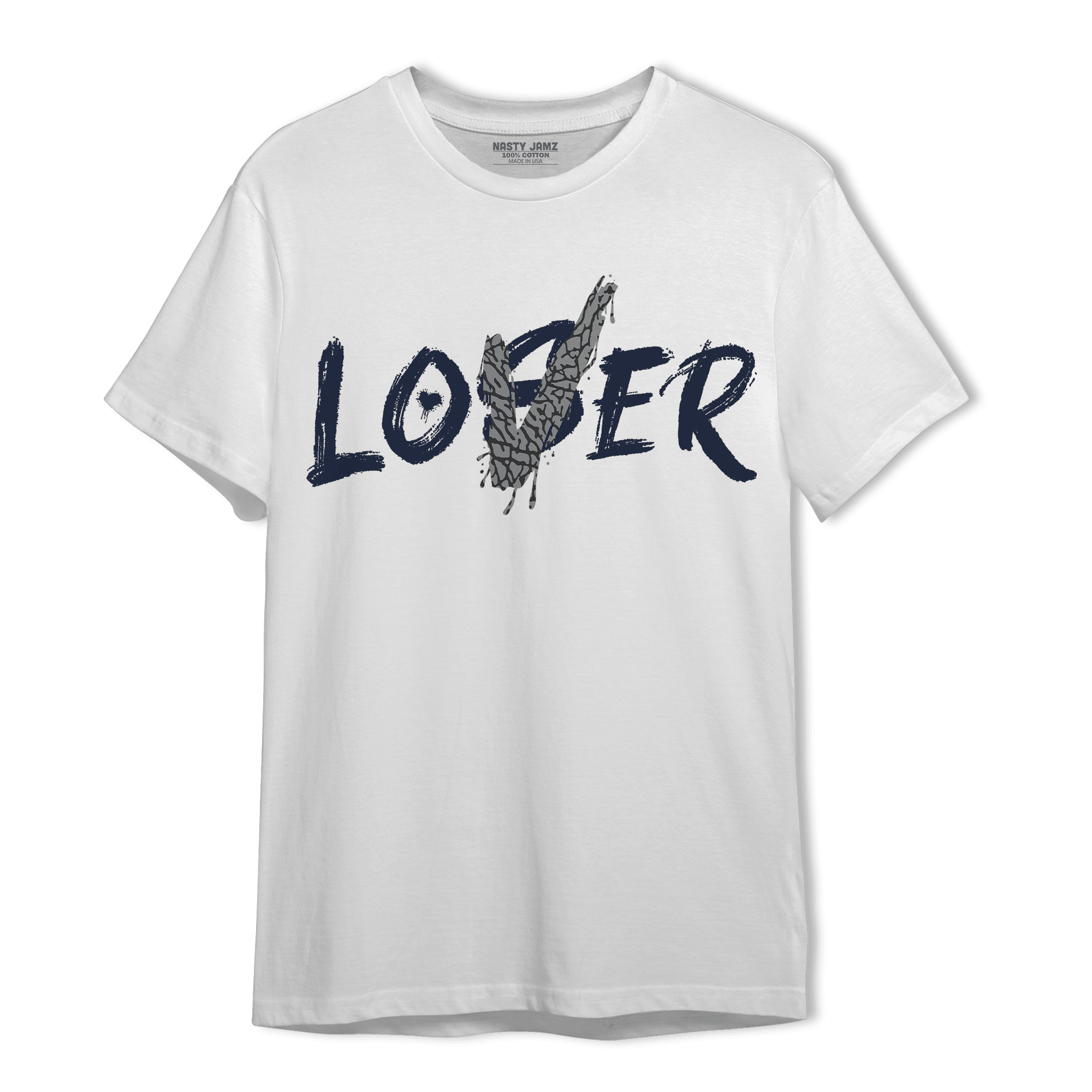 White Navy 3s T Shirt Match Loser Lover - NastyJamz
