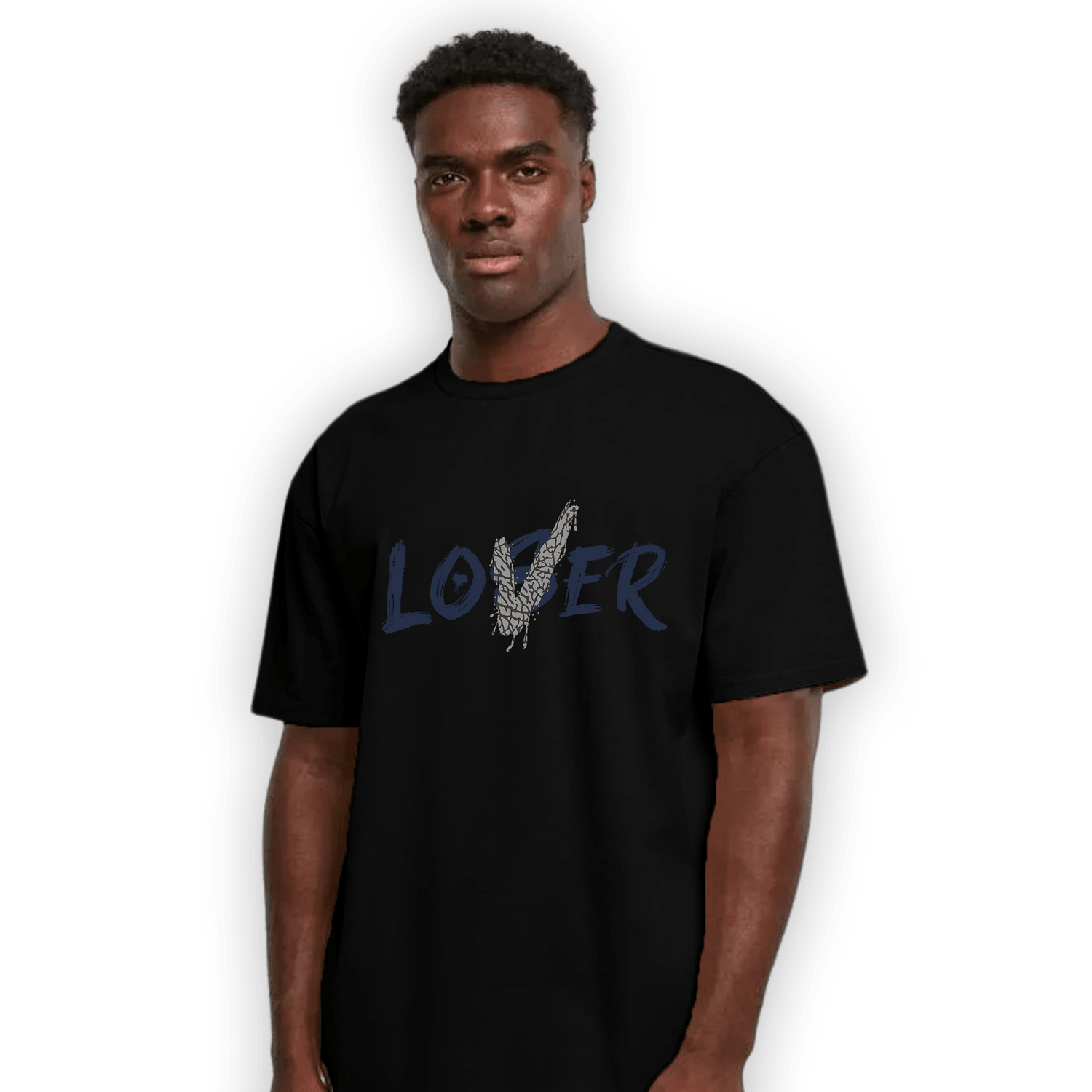 White Navy 3s T Shirt Match Loser Lover - NastyJamz
