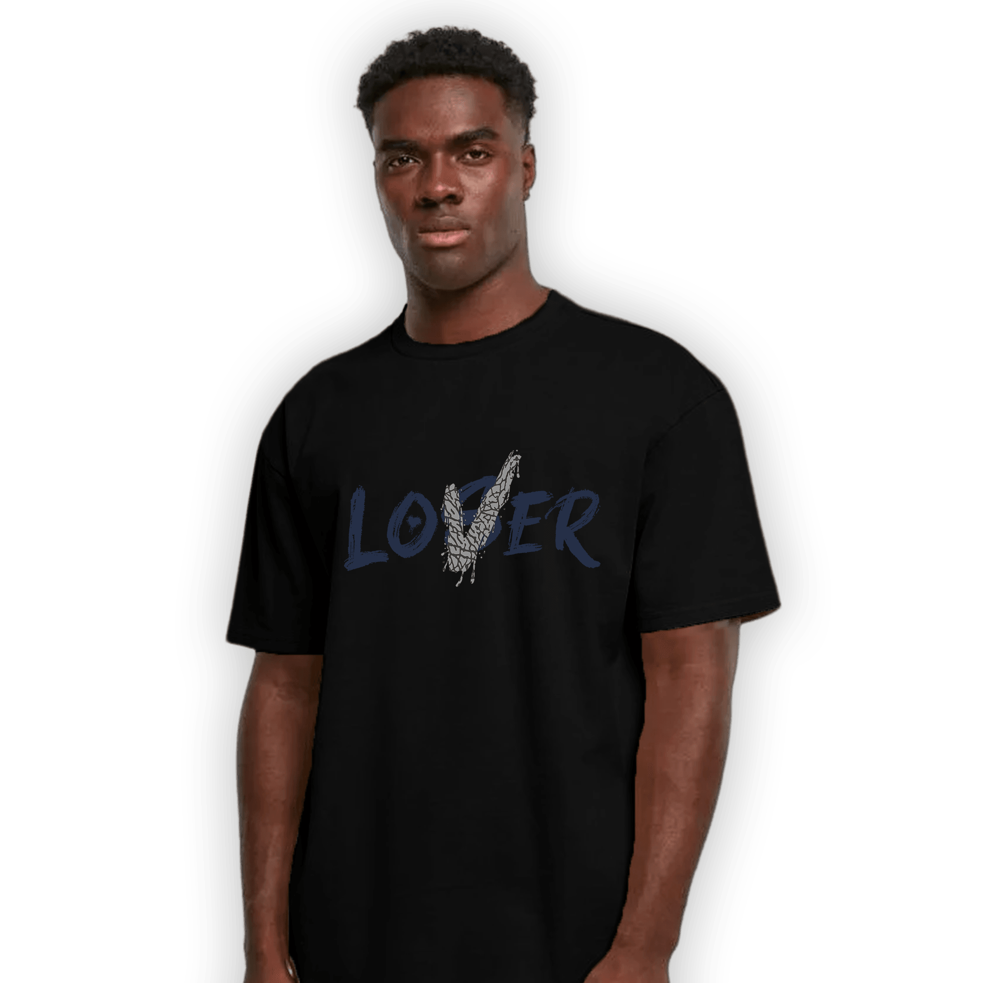White Navy 3s T Shirt Match Loser Lover - NastyJamz