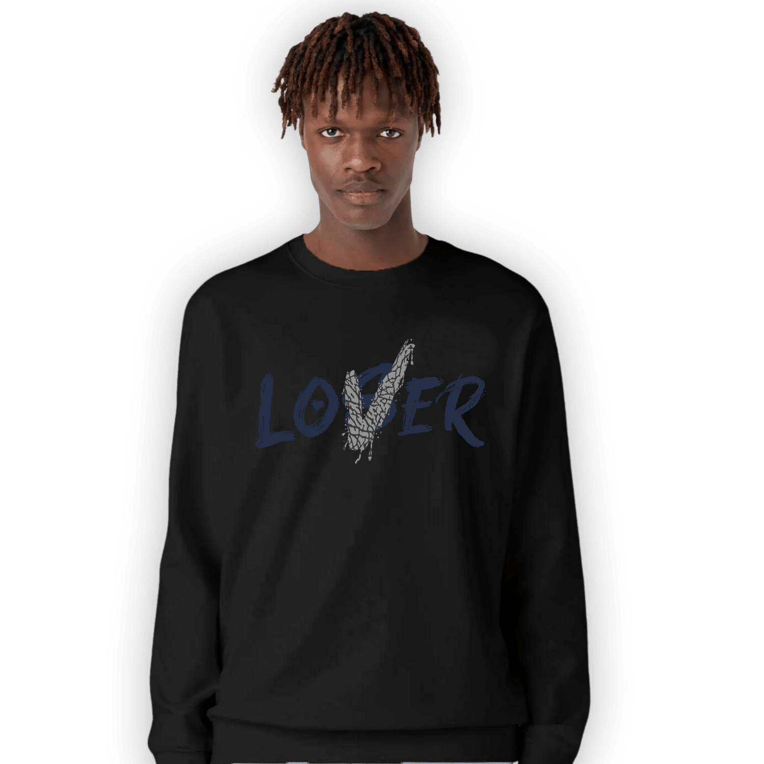 White Navy 3s Sweatshirt Match Loser Lover - NastyJamz
