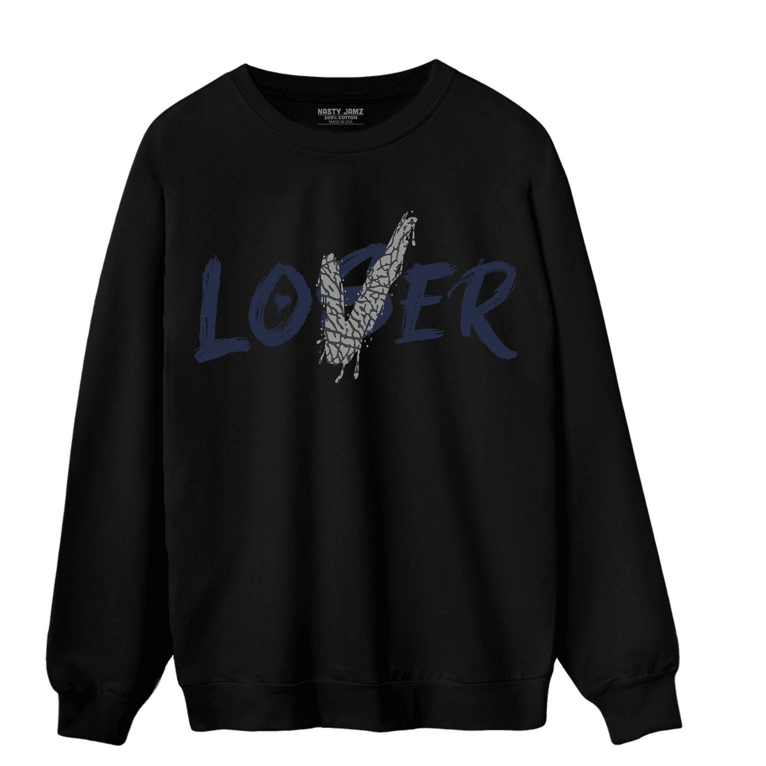 White Navy 3s Sweatshirt Match Loser Lover - NastyJamz