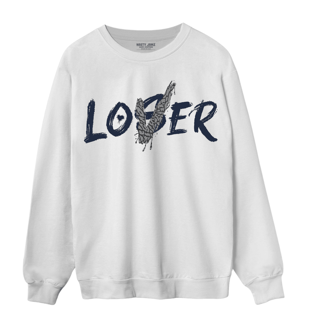 White Navy 3s Sweatshirt Match Loser Lover - NastyJamz