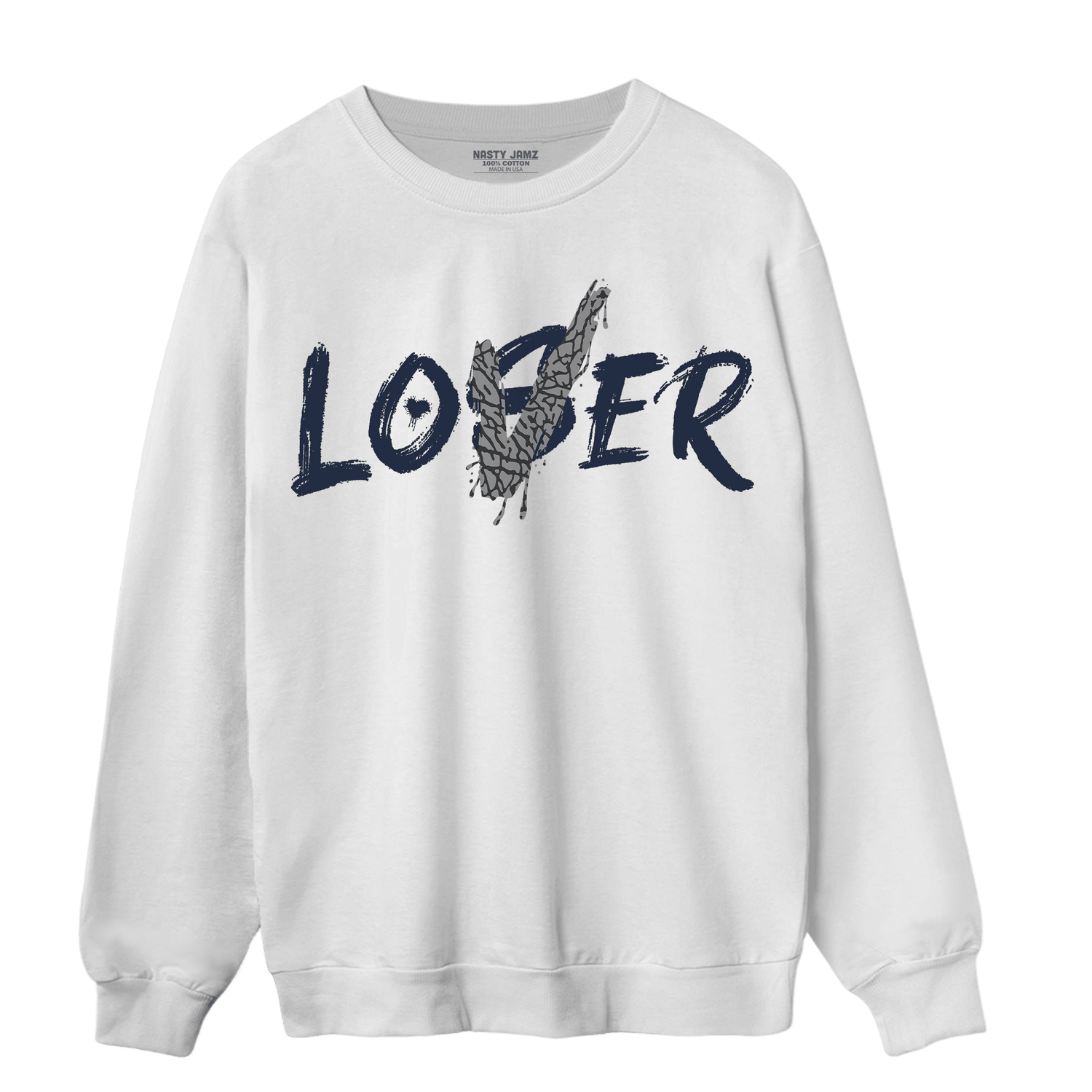 White Navy 3s Sweatshirt Match Loser Lover - NastyJamz