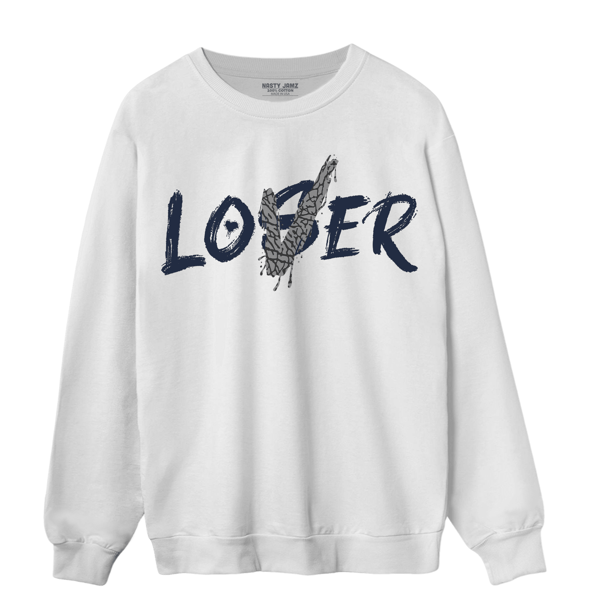 White Navy 3s Sweatshirt Match Loser Lover - NastyJamz