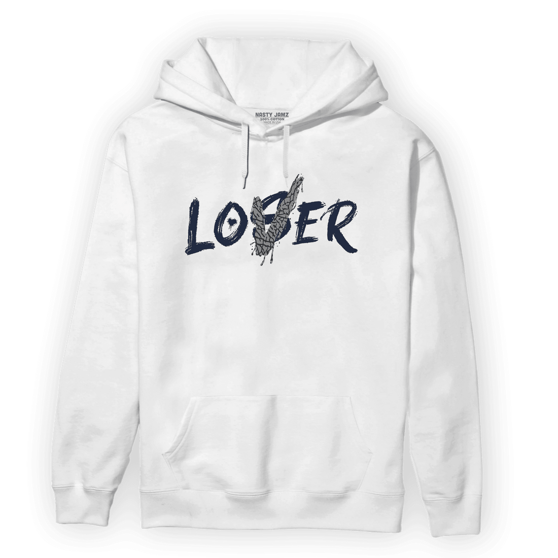 White Navy 3s Hoodie Match Loser Lover - NastyJamz