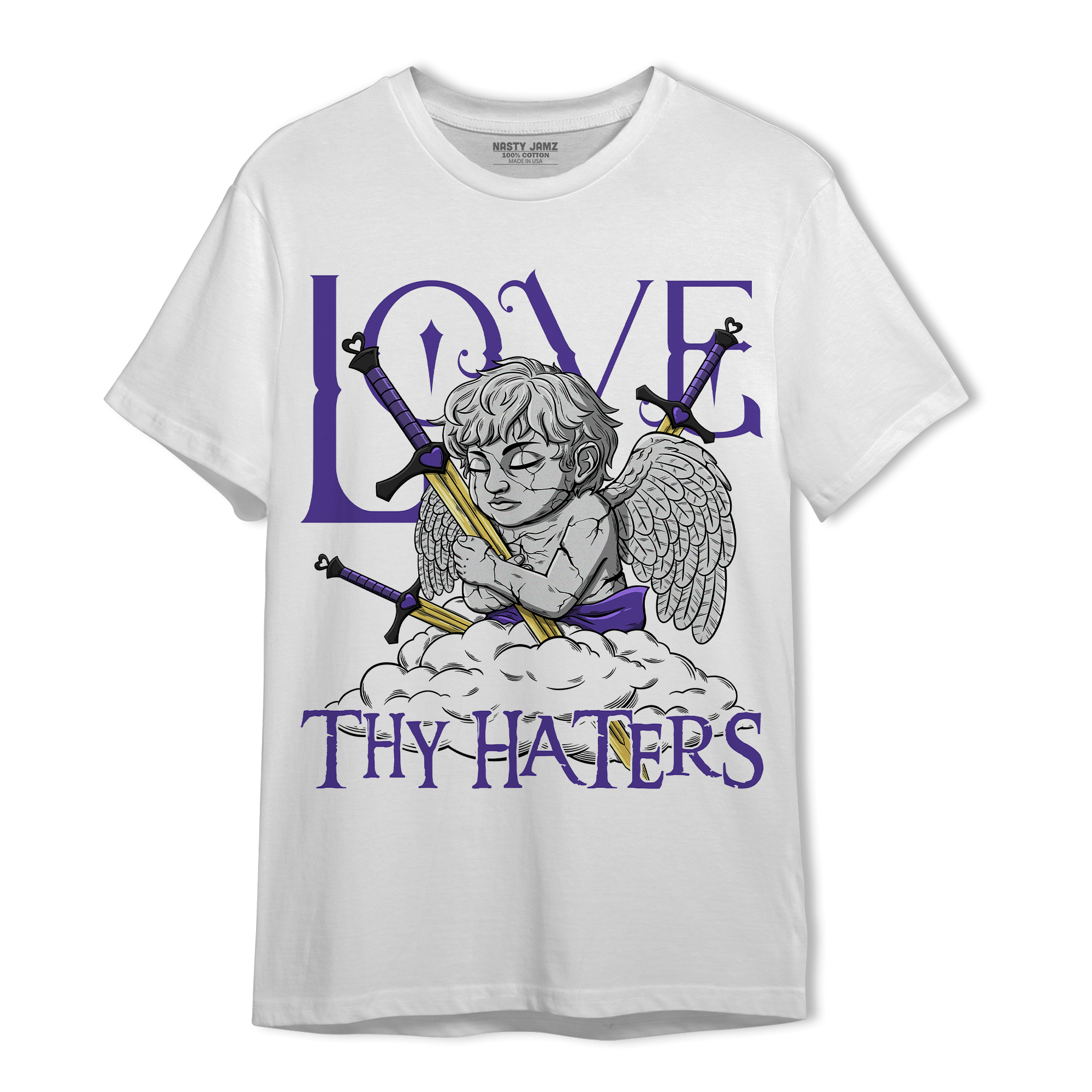 Field Purple 12s T Shirt Match Love Thy Haters Angel - NastyJamz