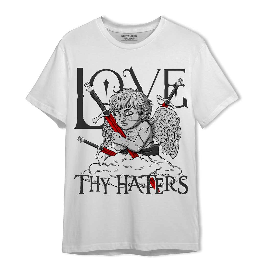 Black White 14s T Shirt Match Love Thy Haters Angel - NastyJamz