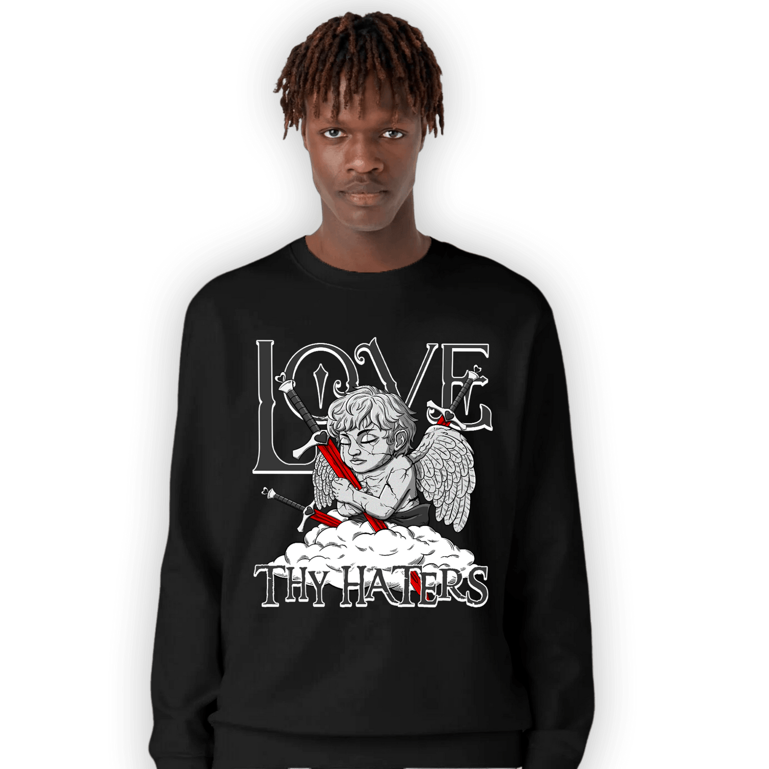 Black White 14s Sweatshirt Match Love Thy Haters Angel - NastyJamz