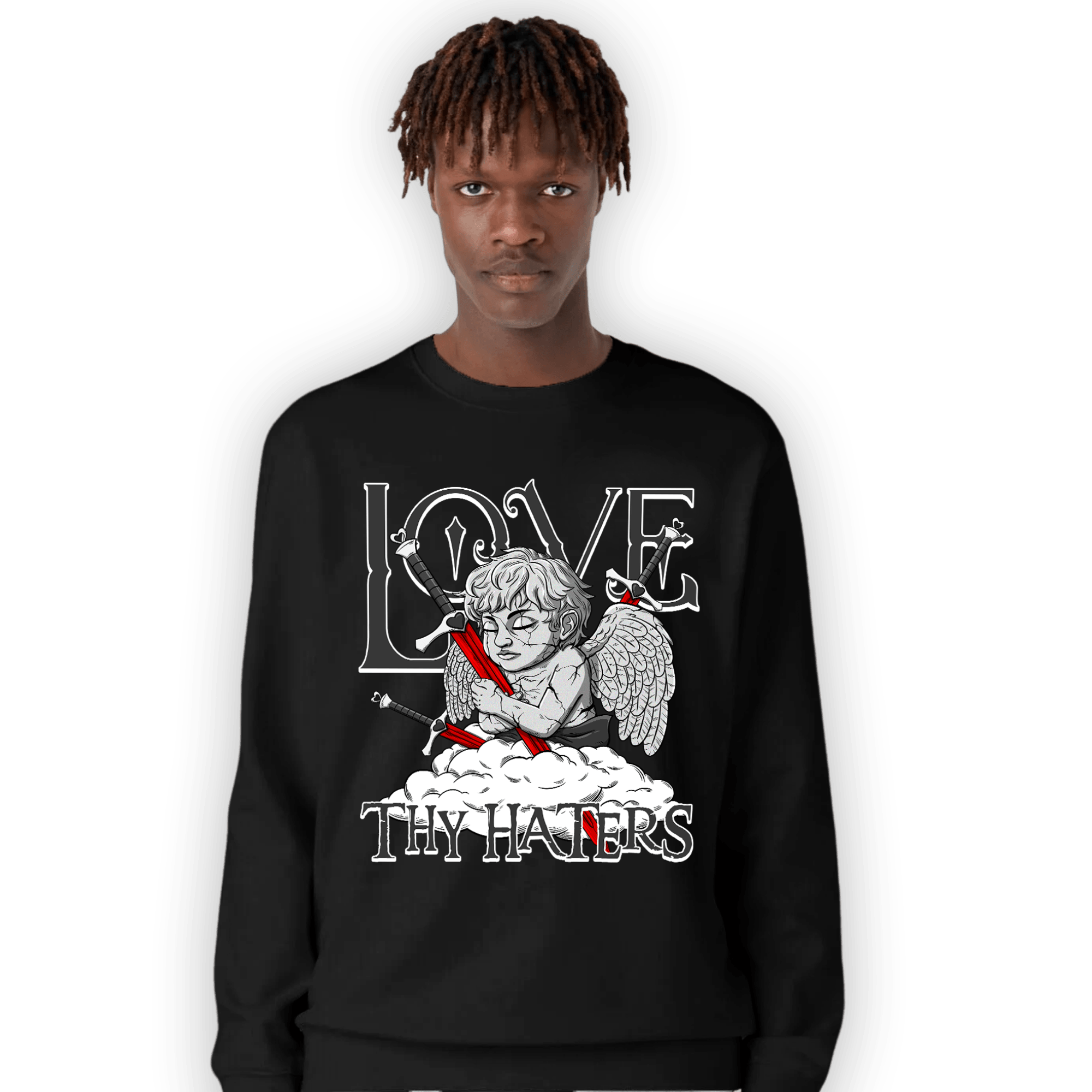 Black White 14s Sweatshirt Match Love Thy Haters Angel - NastyJamz