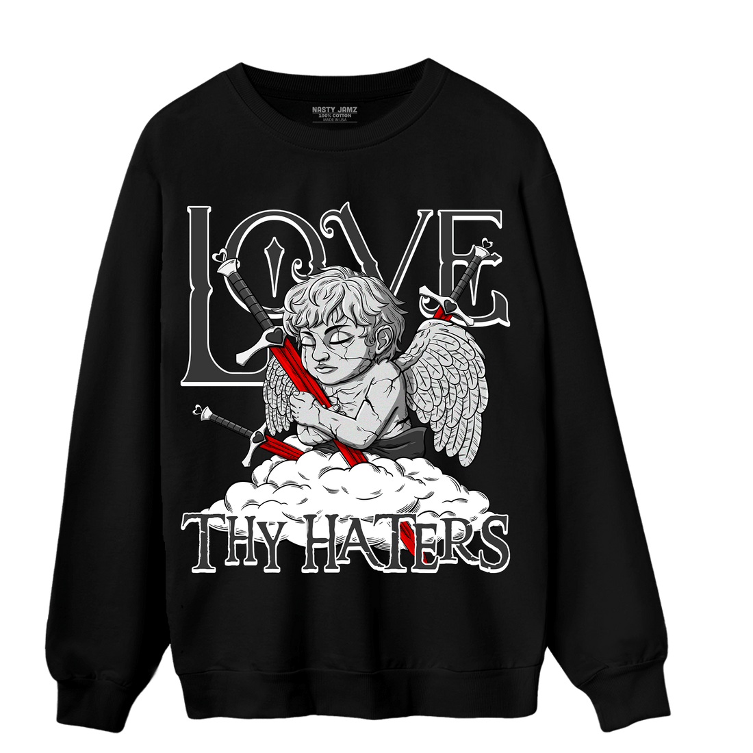 Black White 14s Sweatshirt Match Love Thy Haters Angel - NastyJamz