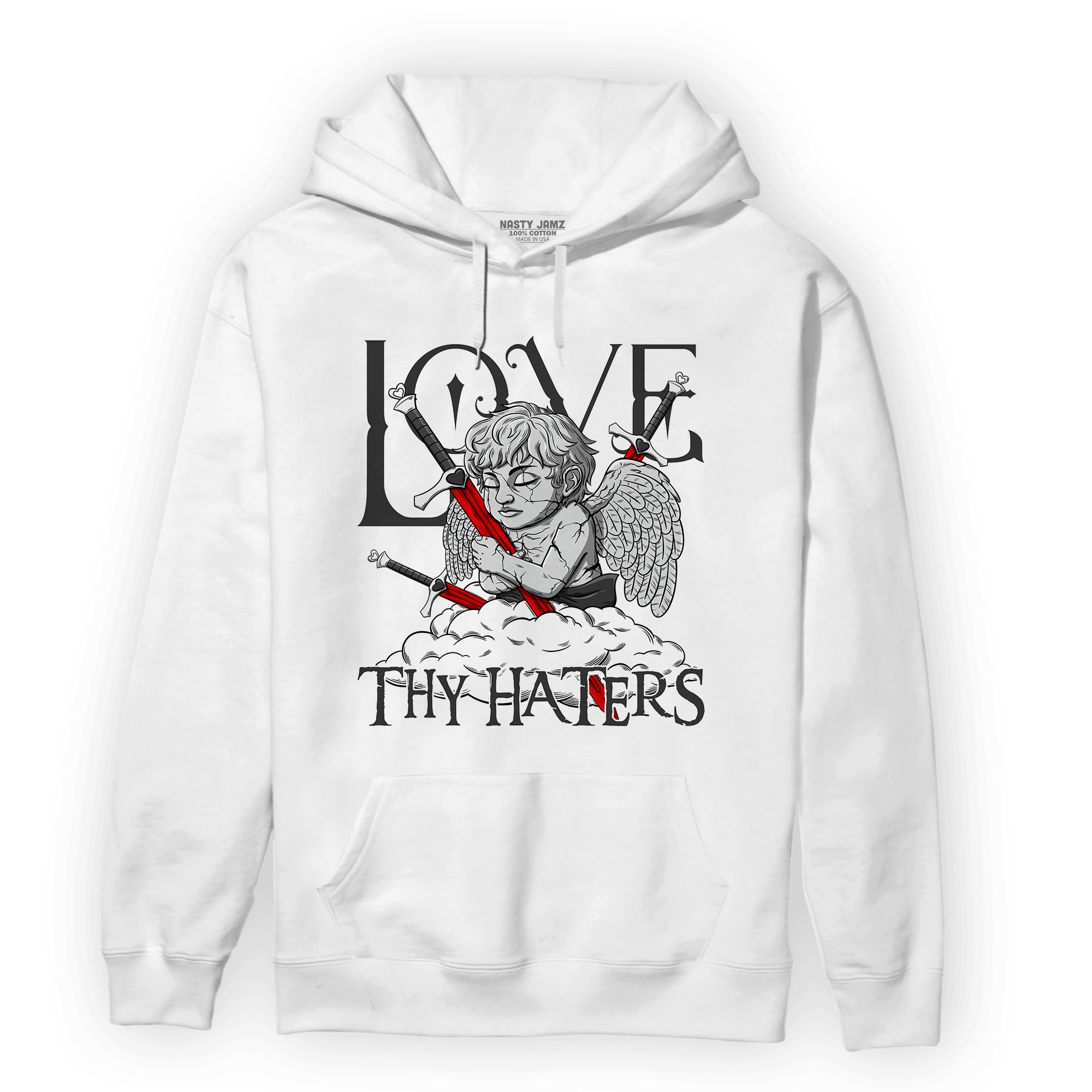 Black White 14s Hoodie Match Love Thy Haters Angel - NastyJamz