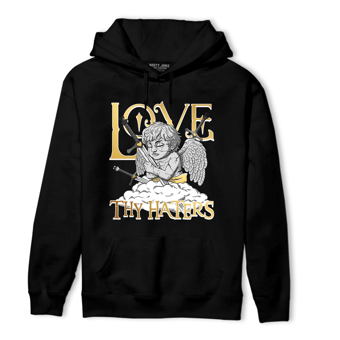 Mid SE Black Gold 1s Hoodie Match Love Thy Haters Angel - NastyJamz