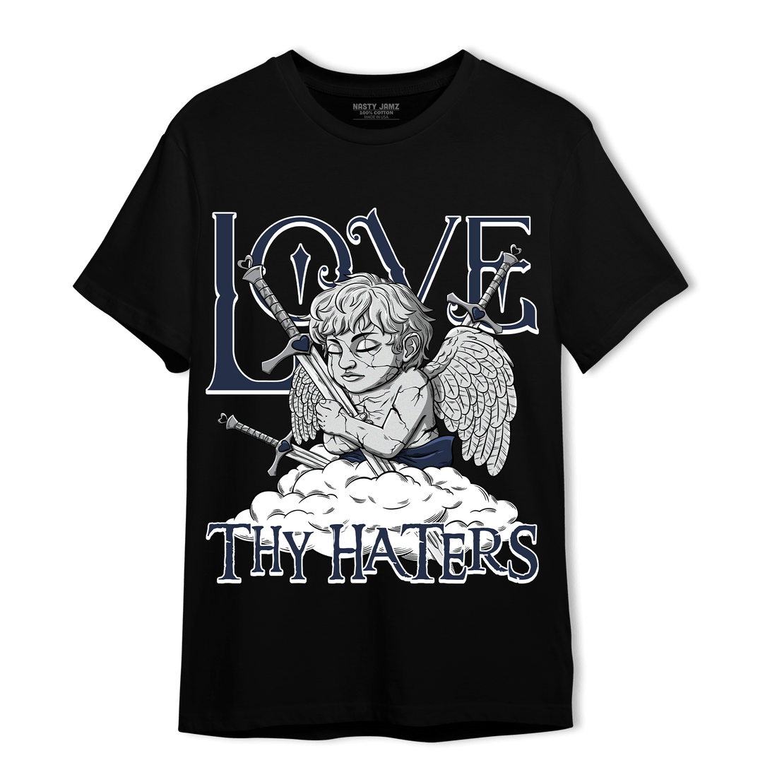 White Navy 3s T Shirt Match Love Thy Haters Angel - NastyJamz