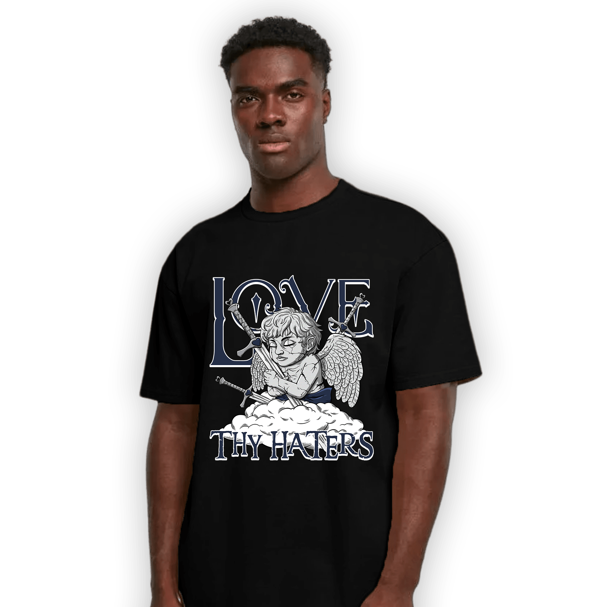 White Navy 3s T Shirt Match Love Thy Haters Angel - NastyJamz