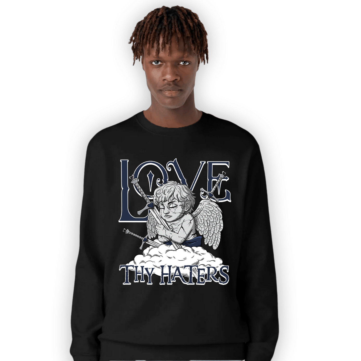 White Navy 3s Sweatshirt Match Love Thy Haters Angel - NastyJamz