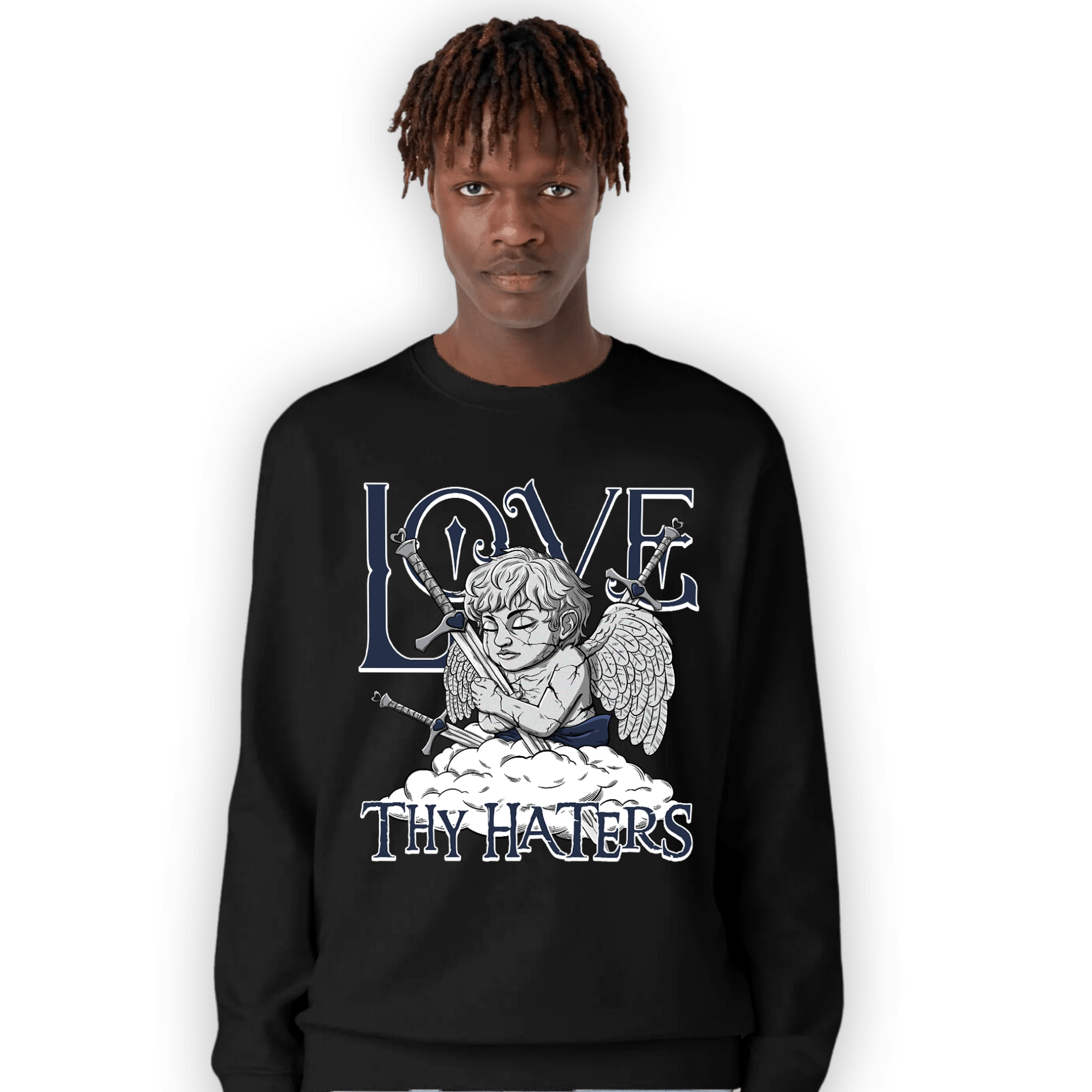 White Navy 3s Sweatshirt Match Love Thy Haters Angel - NastyJamz