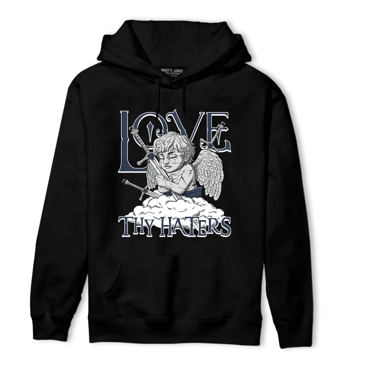 White Navy 3s Hoodie Match Love Thy Haters Angel - NastyJamz