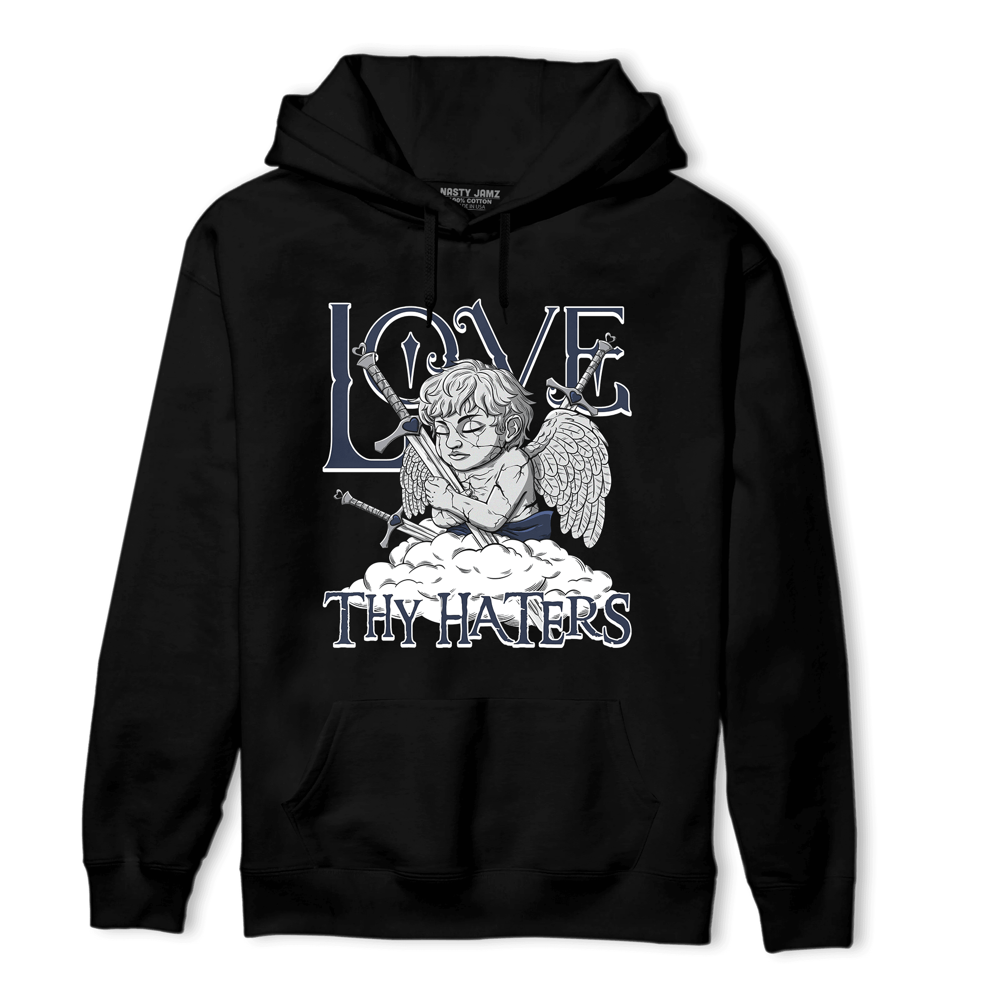 White Navy 3s Hoodie Match Love Thy Haters Angel - NastyJamz