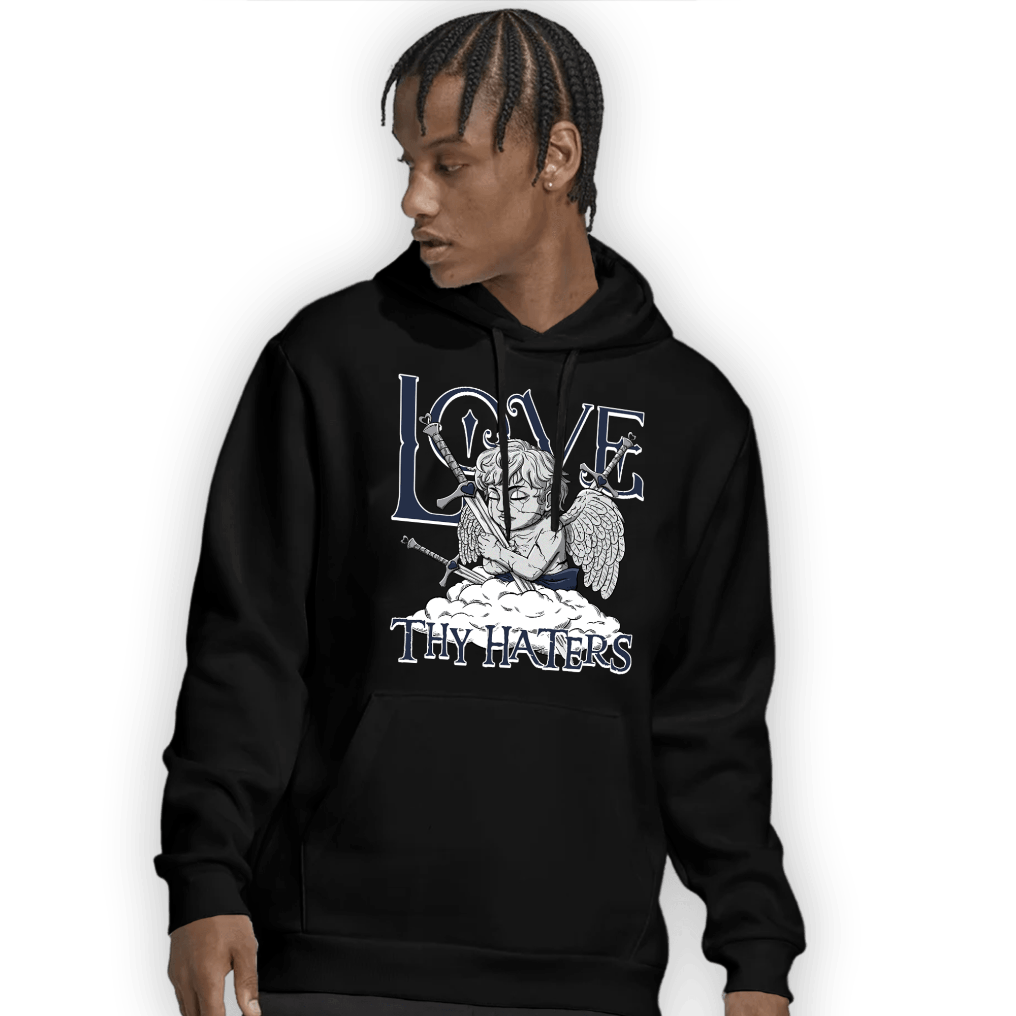 White Navy 3s Hoodie Match Love Thy Haters Angel - NastyJamz