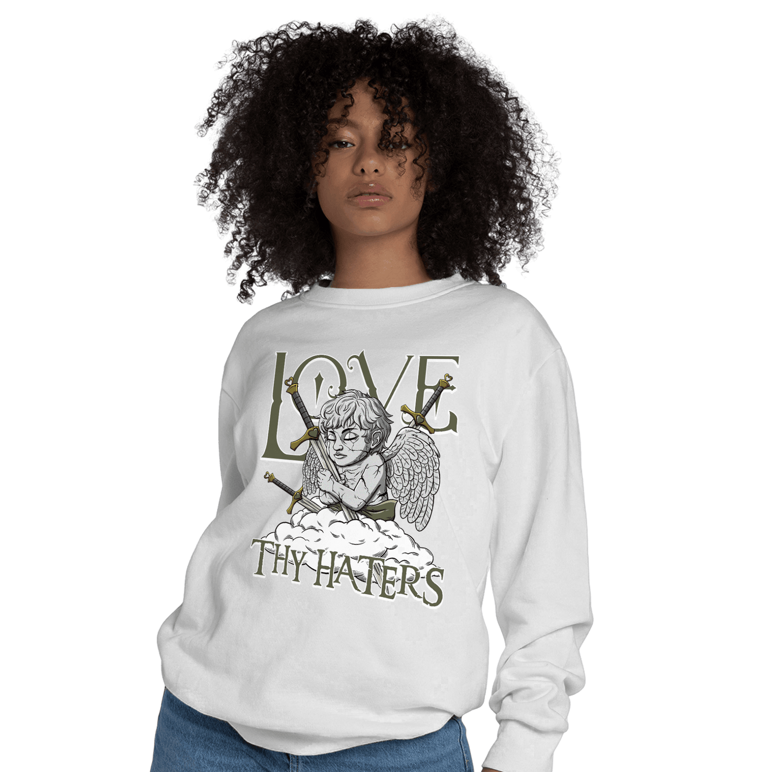 SE Craft Medium Olive 4s Sweatshirt Match Love Thy Haters Angel - NastyJamz