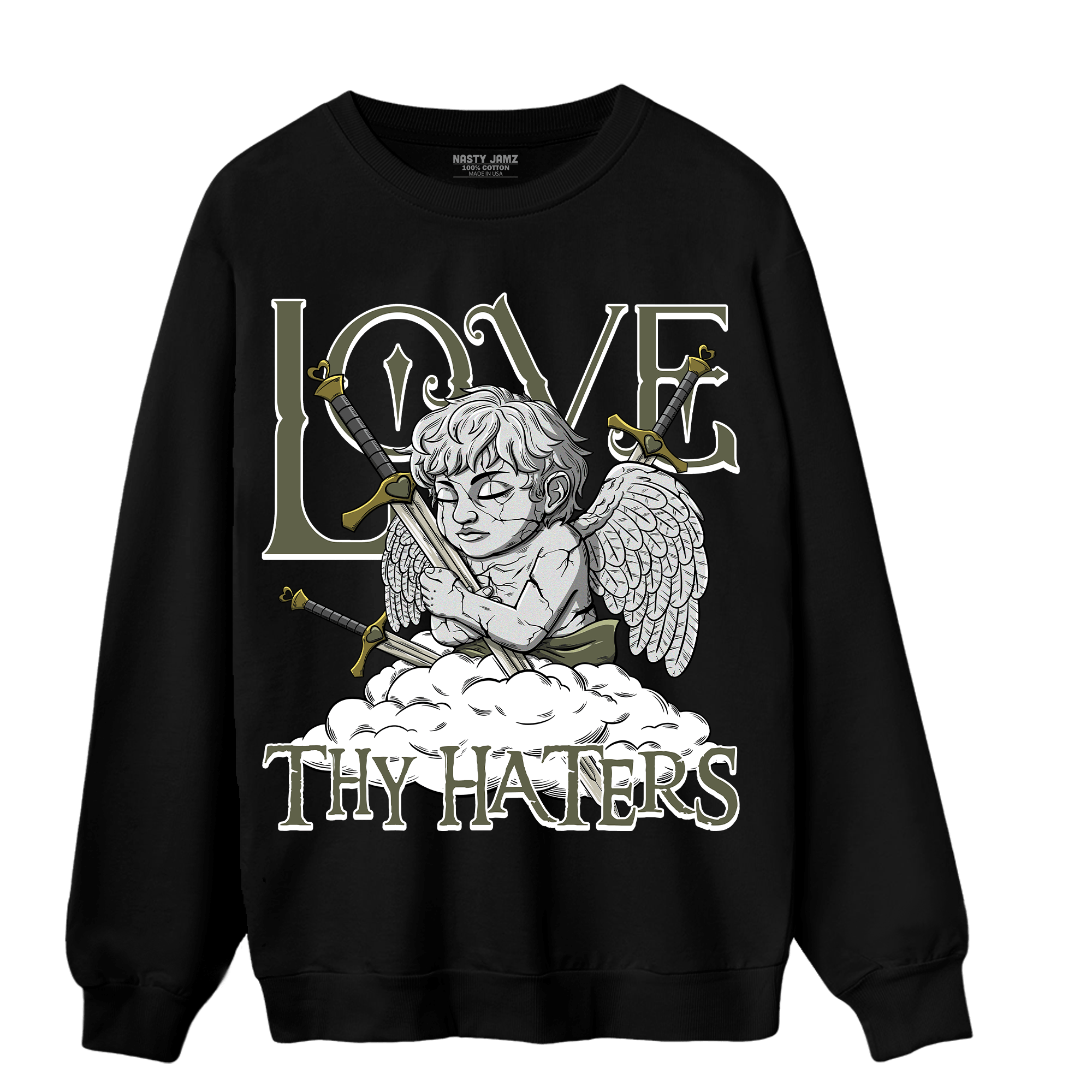 SE Craft Medium Olive 4s Sweatshirt Match Love Thy Haters Angel - NastyJamz