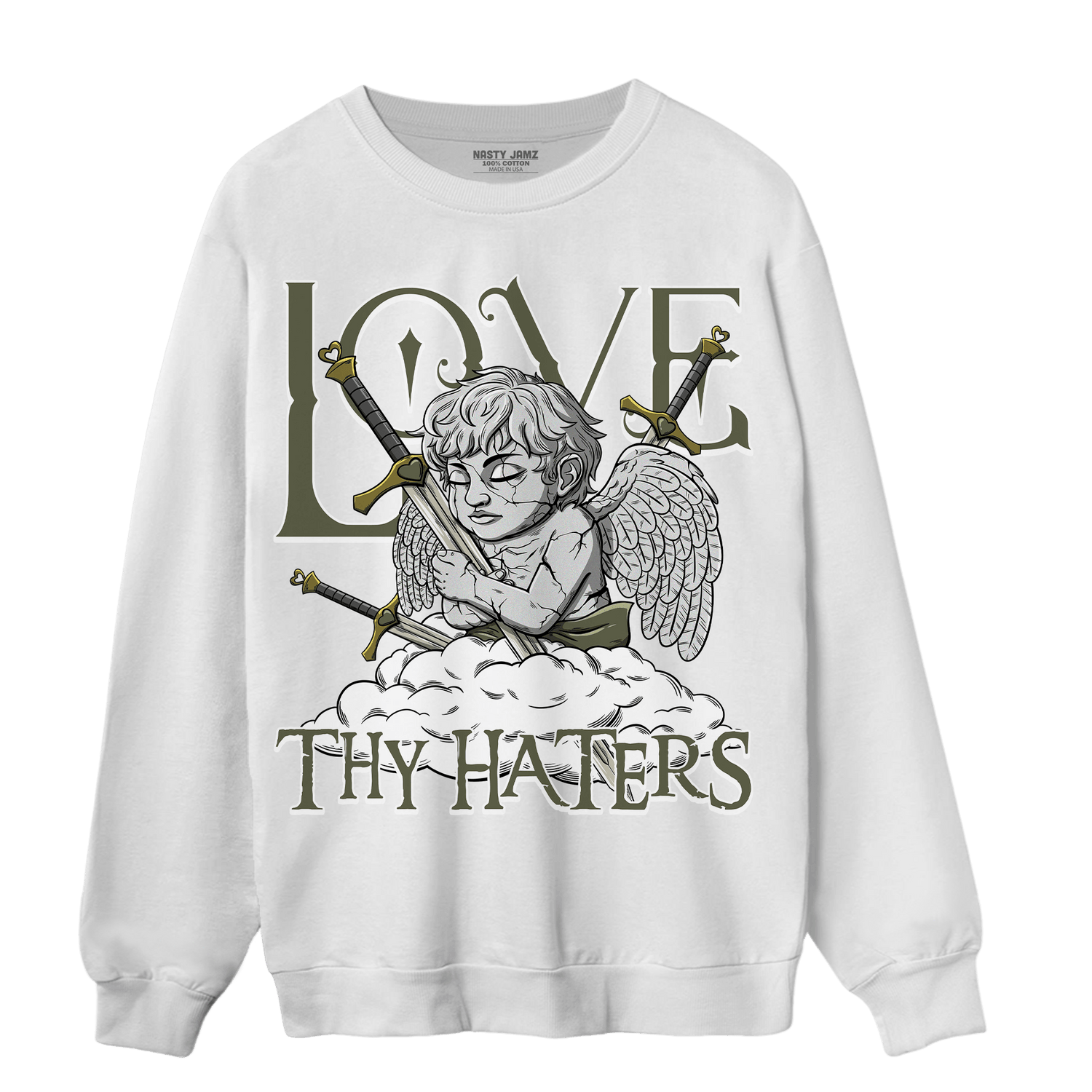 SE Craft Medium Olive 4s Sweatshirt Match Love Thy Haters Angel - NastyJamz