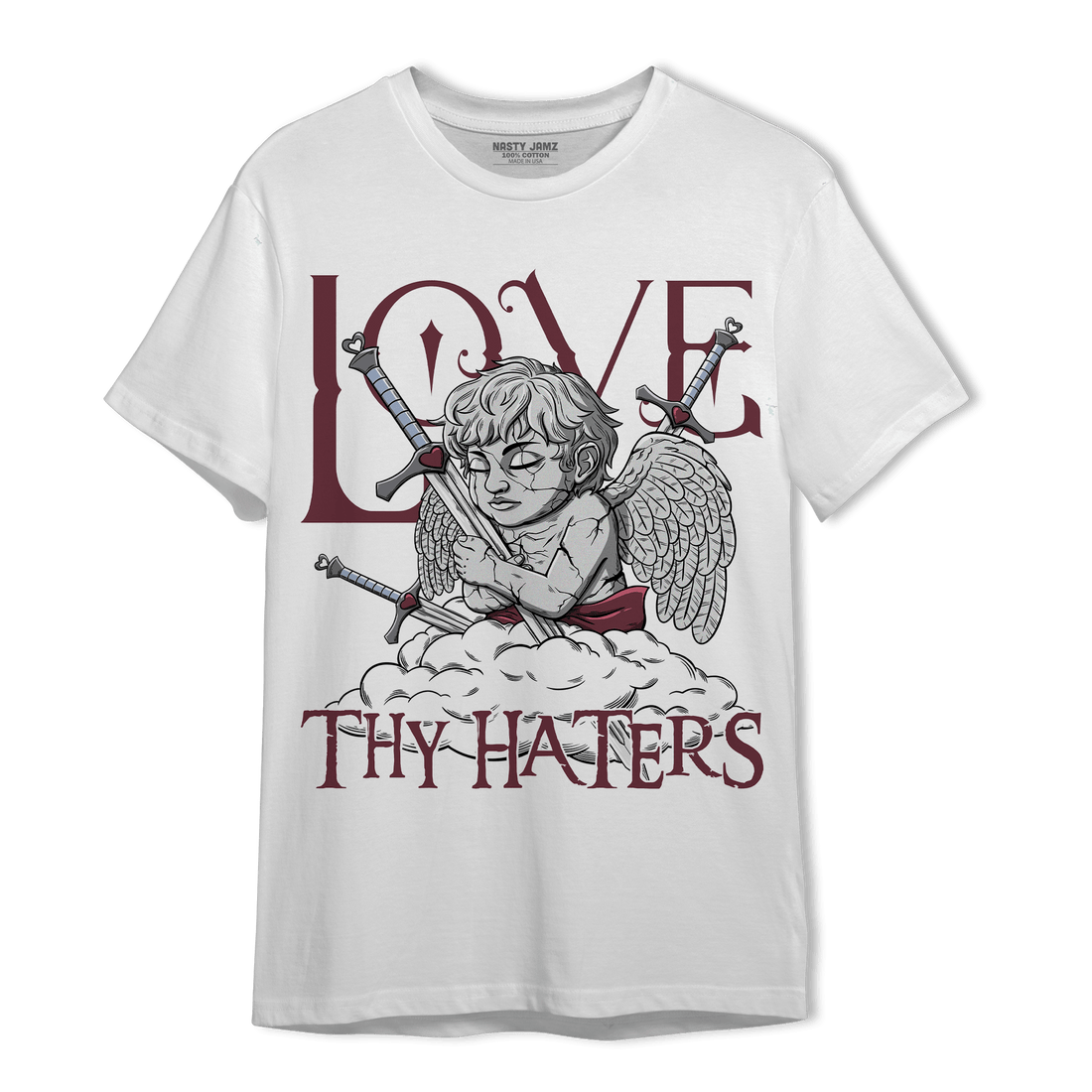 Burgundy 5s T Shirt Match Love Thy Haters Angel - NastyJamz
