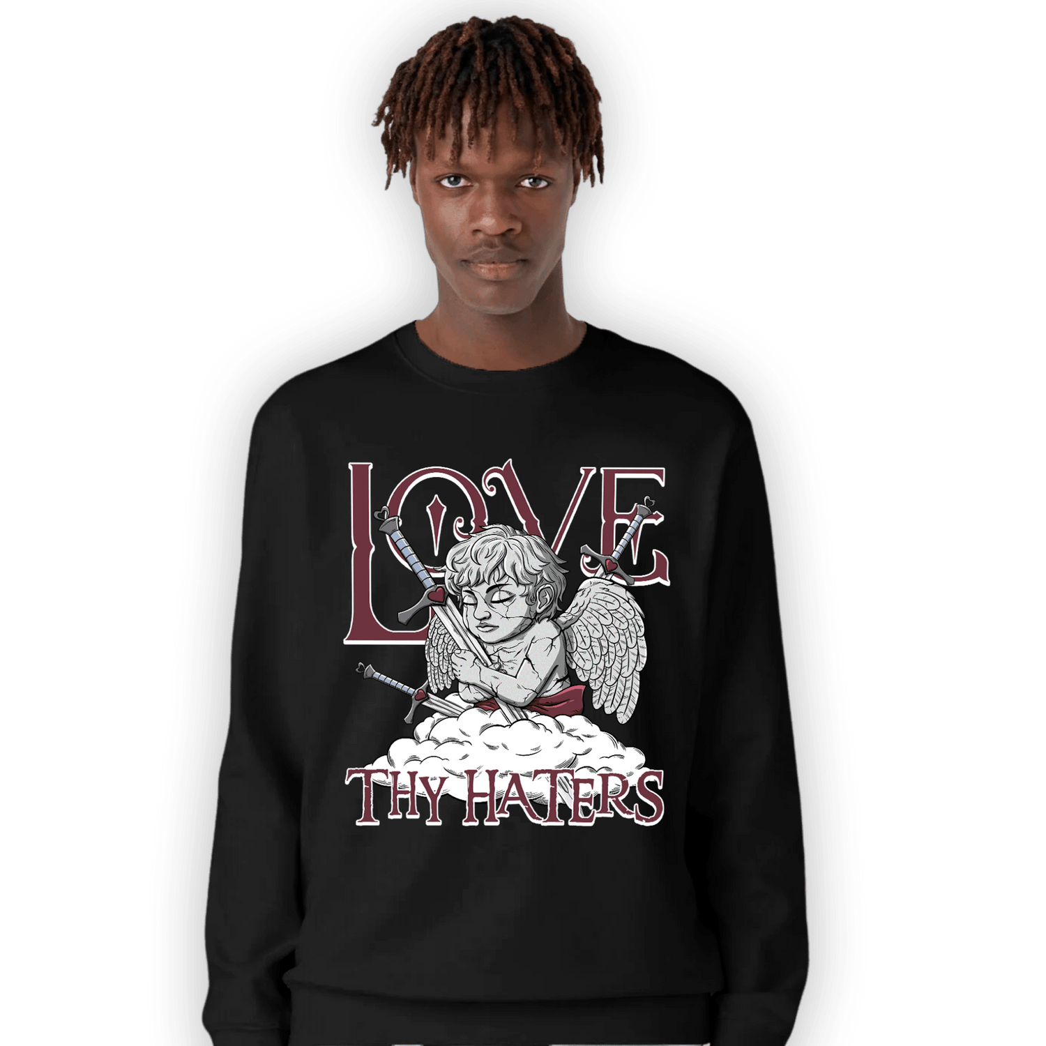 Burgundy 5s Sweatshirt Match Love Thy Haters Angel - NastyJamz