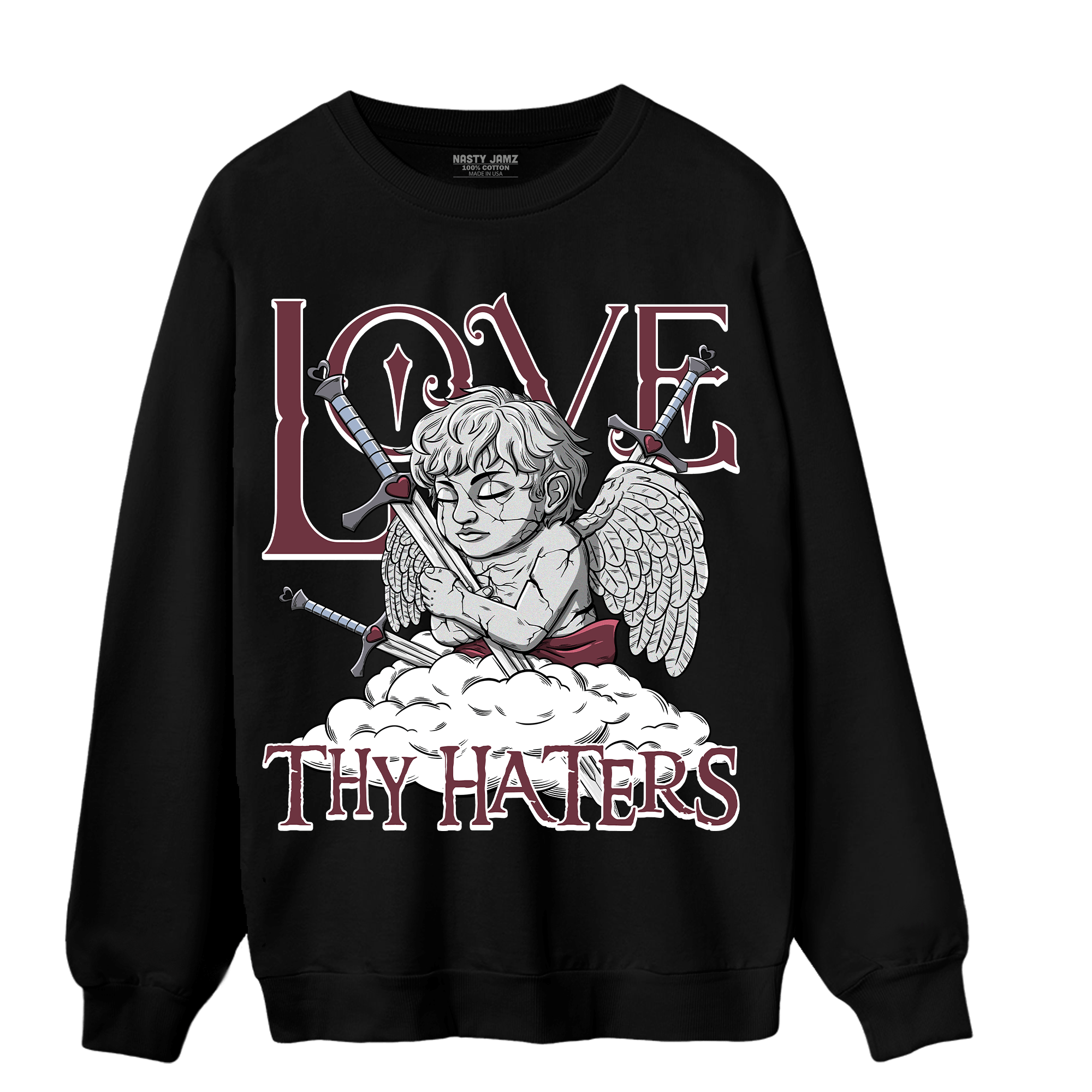 Burgundy 5s Sweatshirt Match Love Thy Haters Angel - NastyJamz