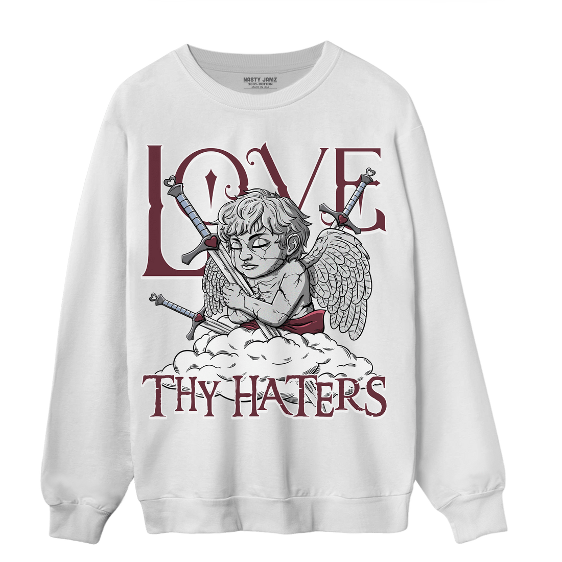 Burgundy 5s Sweatshirt Match Love Thy Haters Angel - NastyJamz