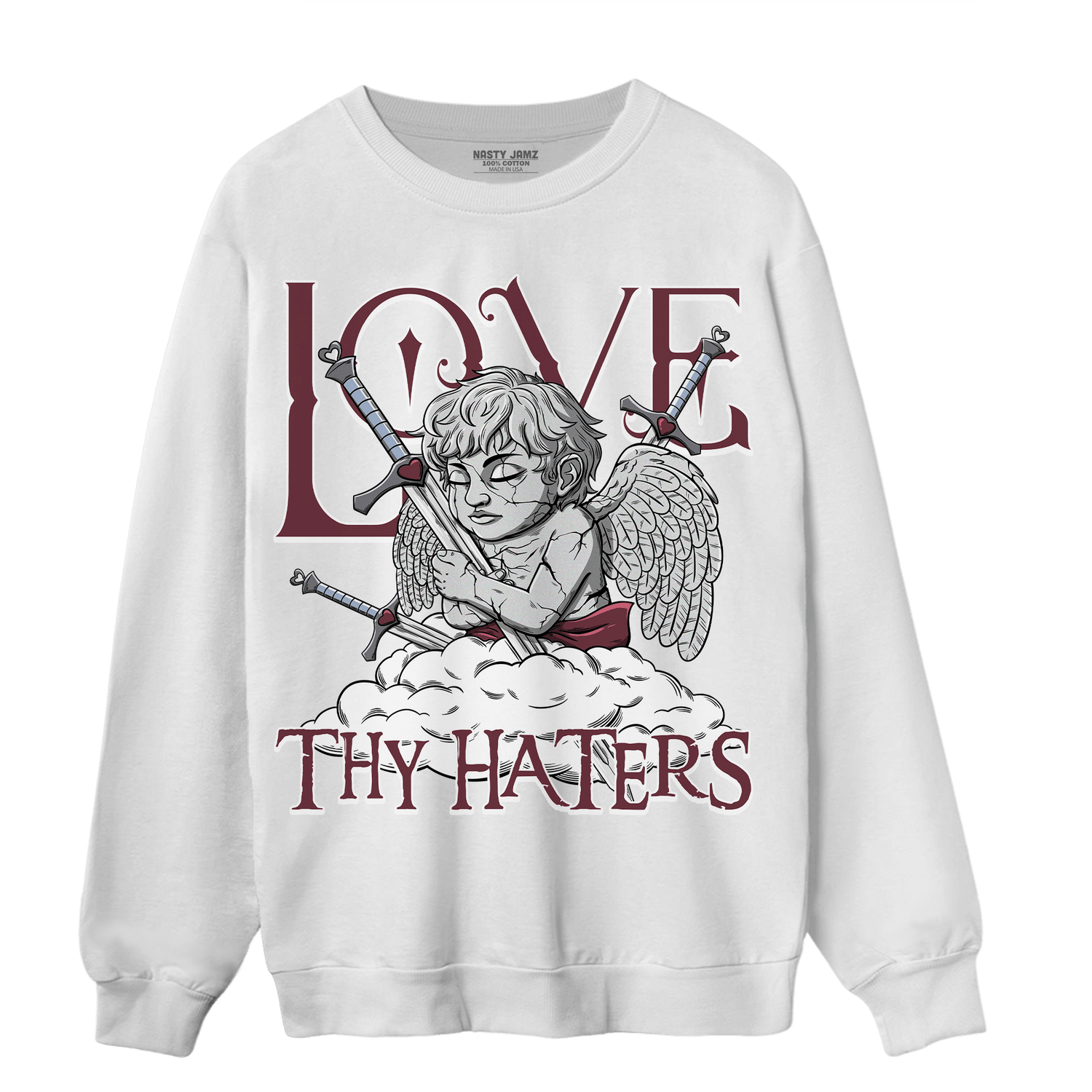 Burgundy 5s Sweatshirt Match Love Thy Haters Angel - NastyJamz