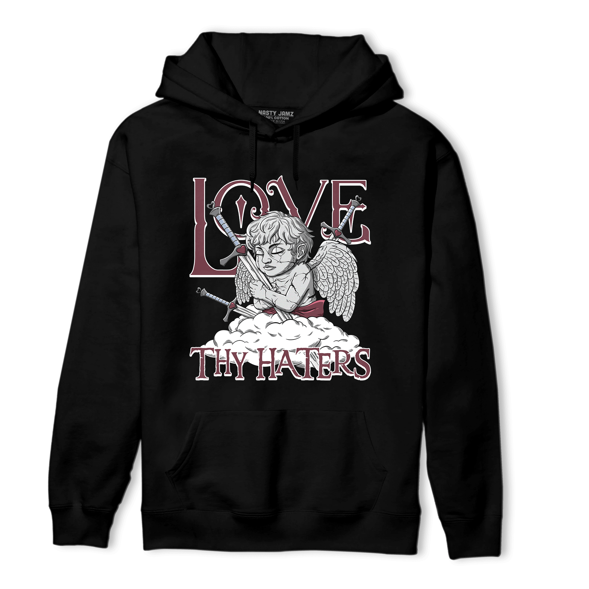 Burgundy 5s Hoodie Match Love Thy Haters Angel - NastyJamz