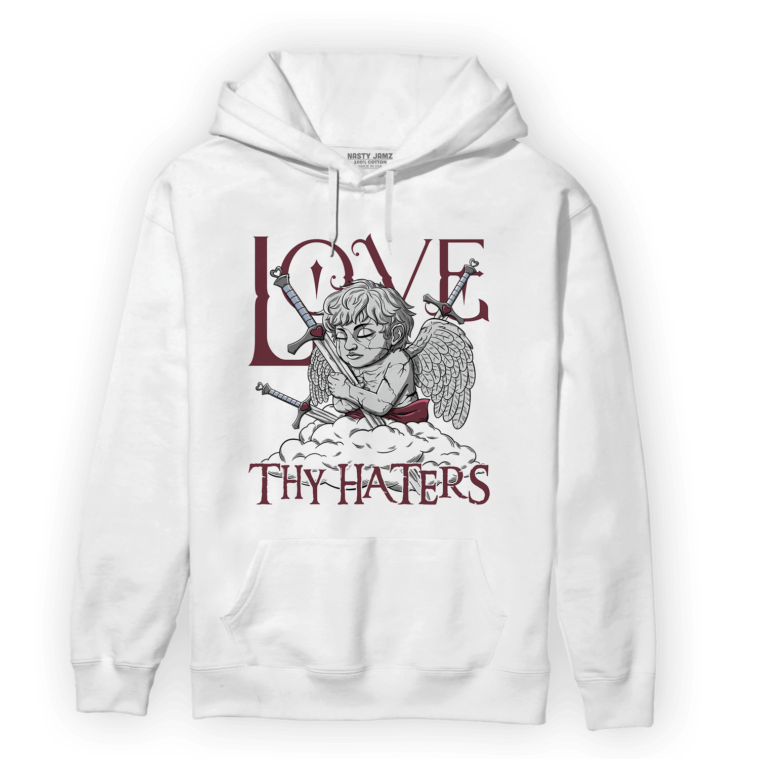 Burgundy 5s Hoodie Match Love Thy Haters Angel - NastyJamz