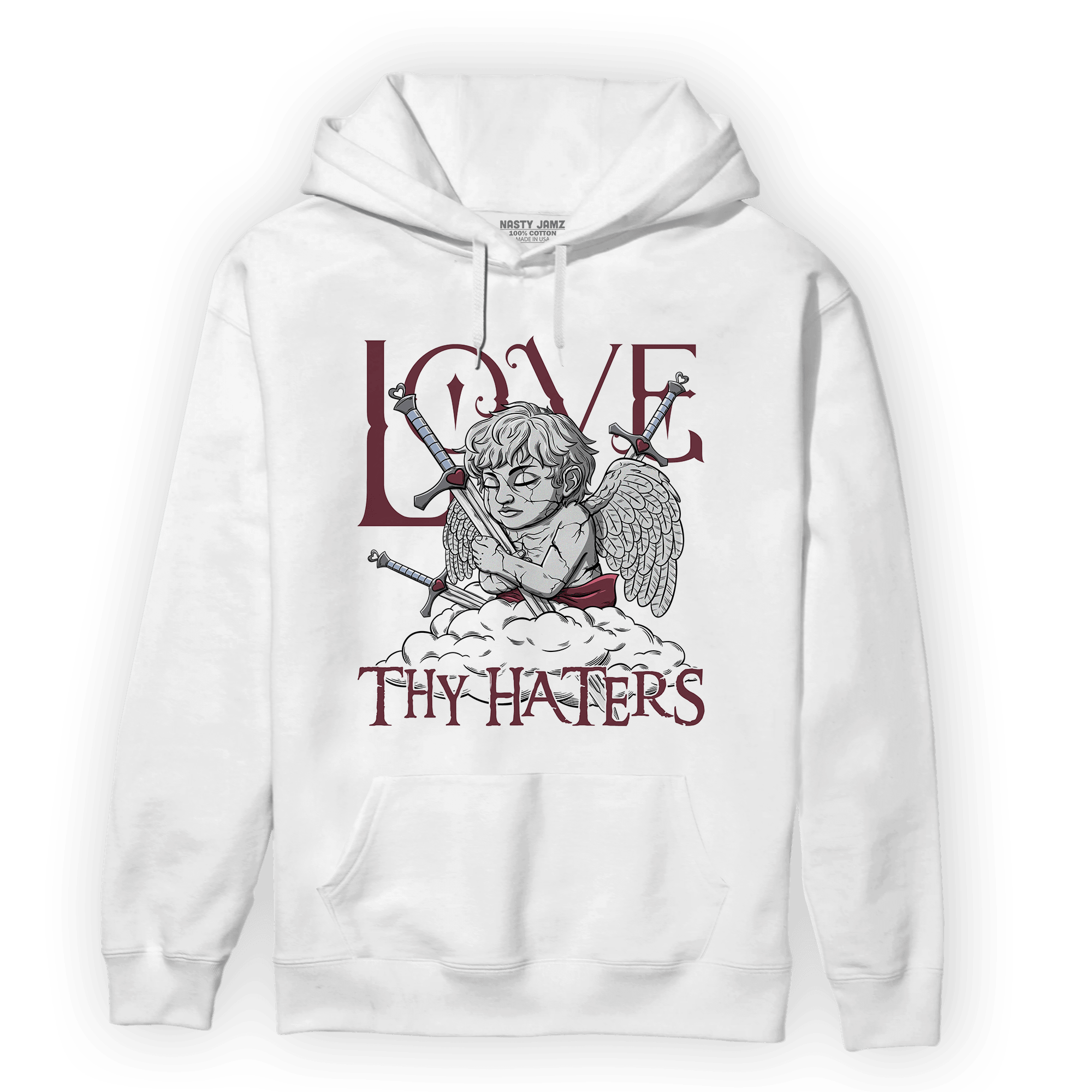 Burgundy 5s Hoodie Match Love Thy Haters Angel - NastyJamz