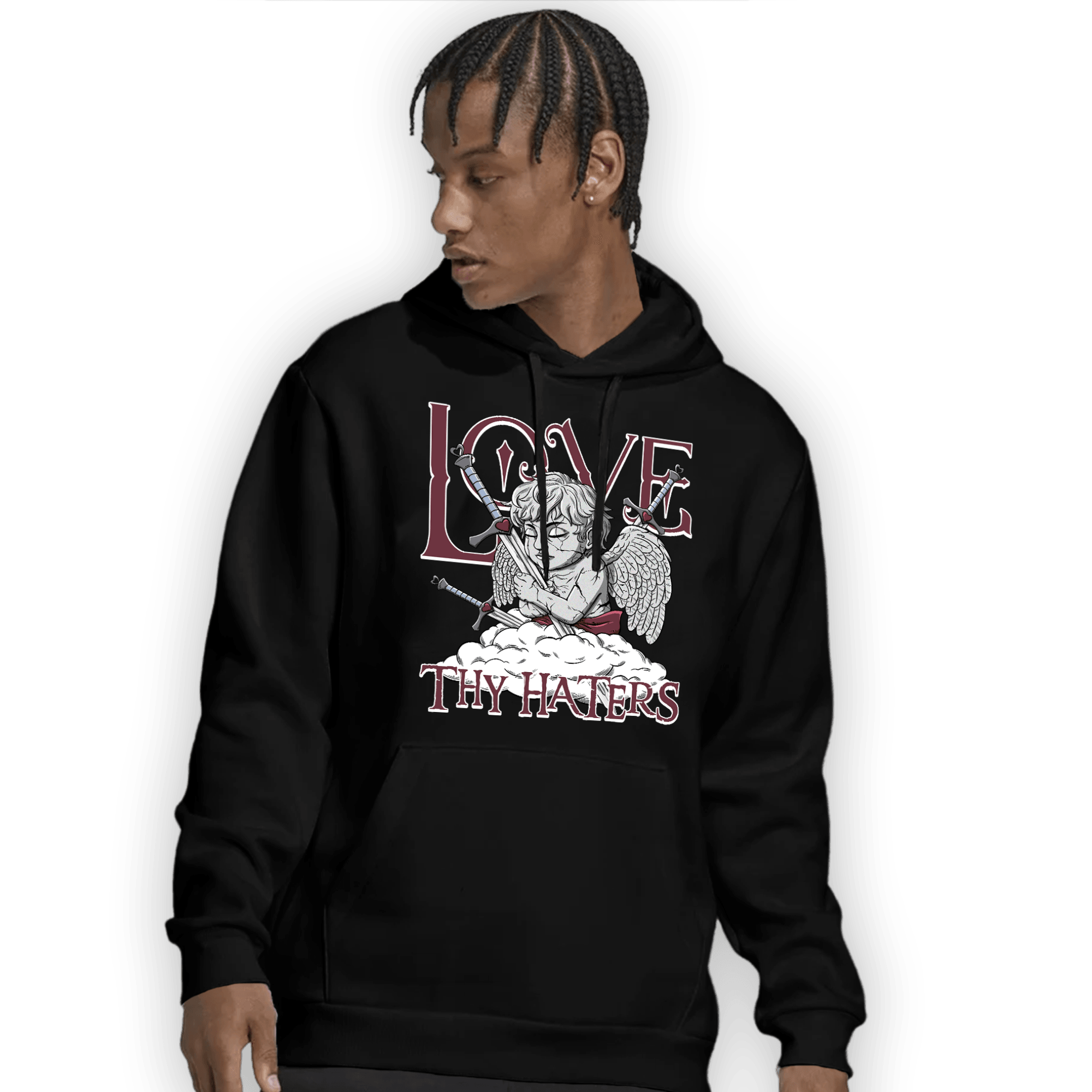 Burgundy 5s Hoodie Match Love Thy Haters Angel - NastyJamz