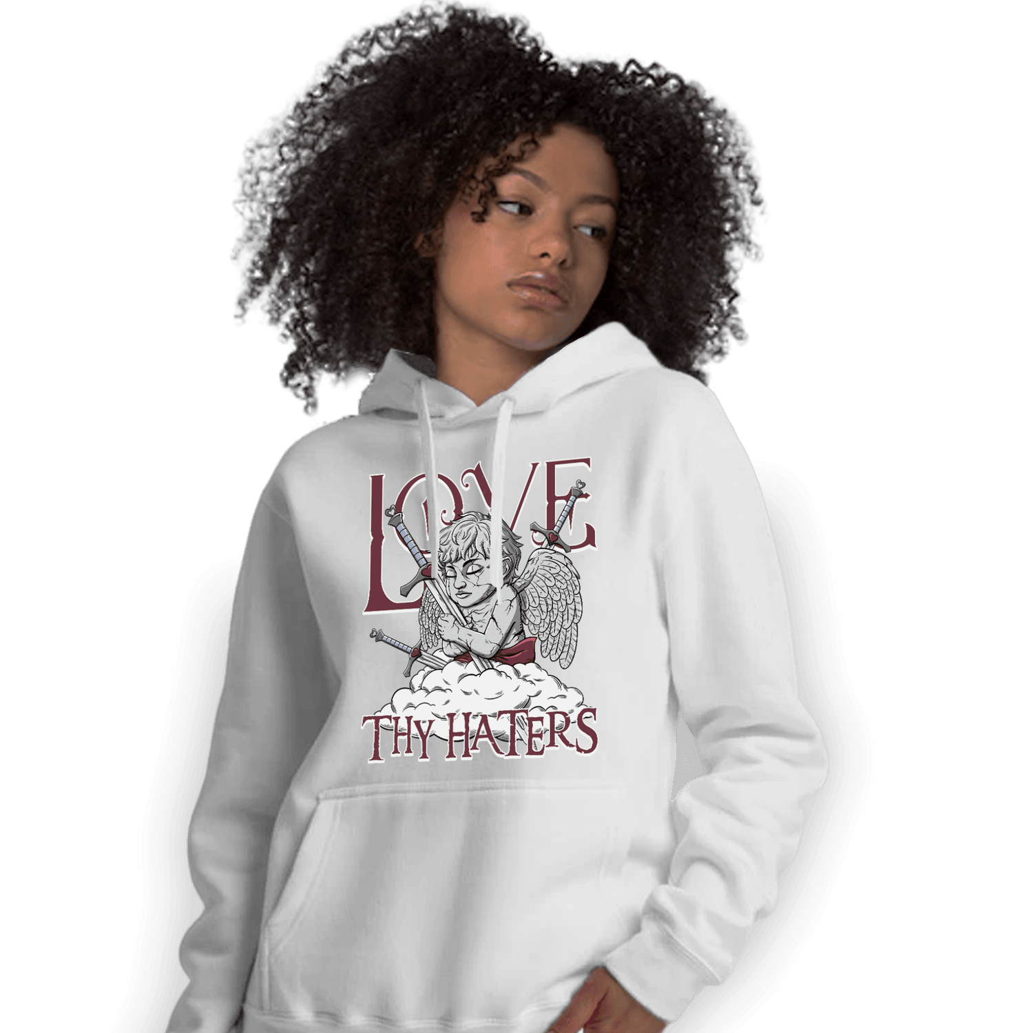 Burgundy 5s Hoodie Match Love Thy Haters Angel - NastyJamz