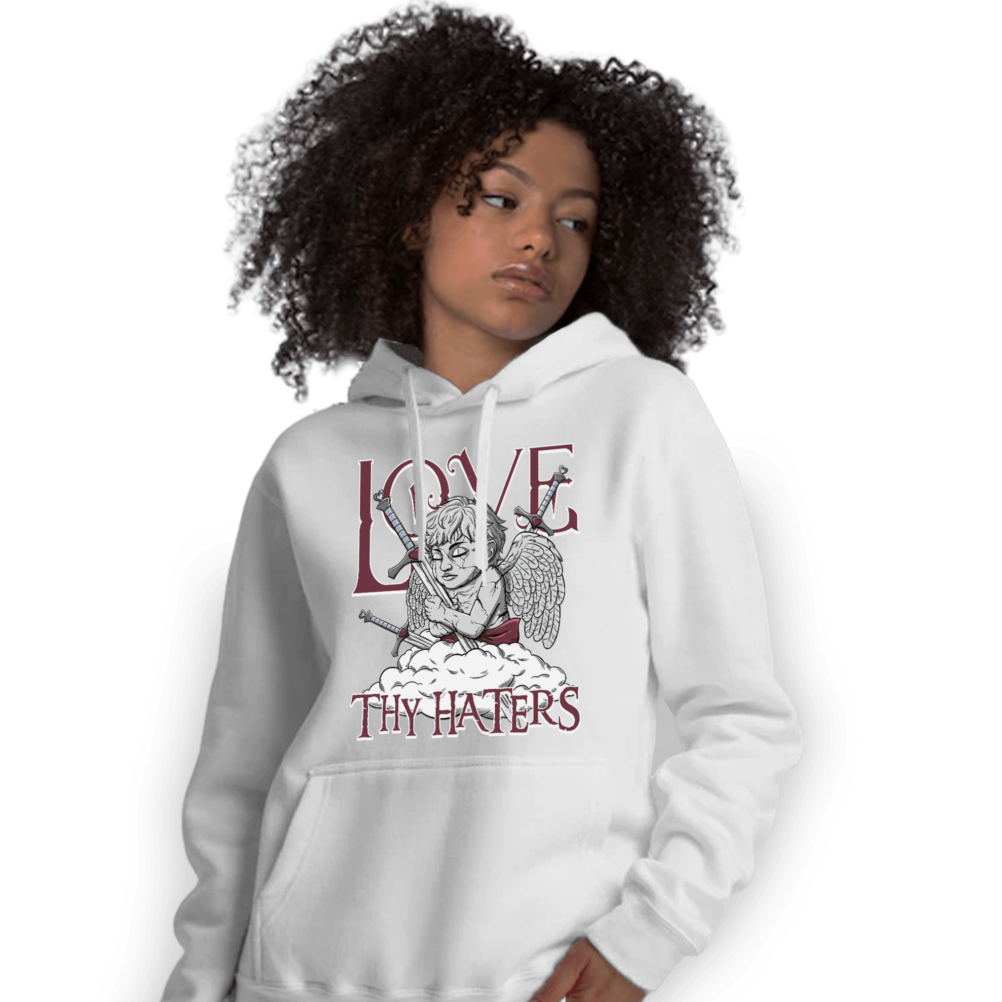 Burgundy 5s Hoodie Match Love Thy Haters Angel - NastyJamz