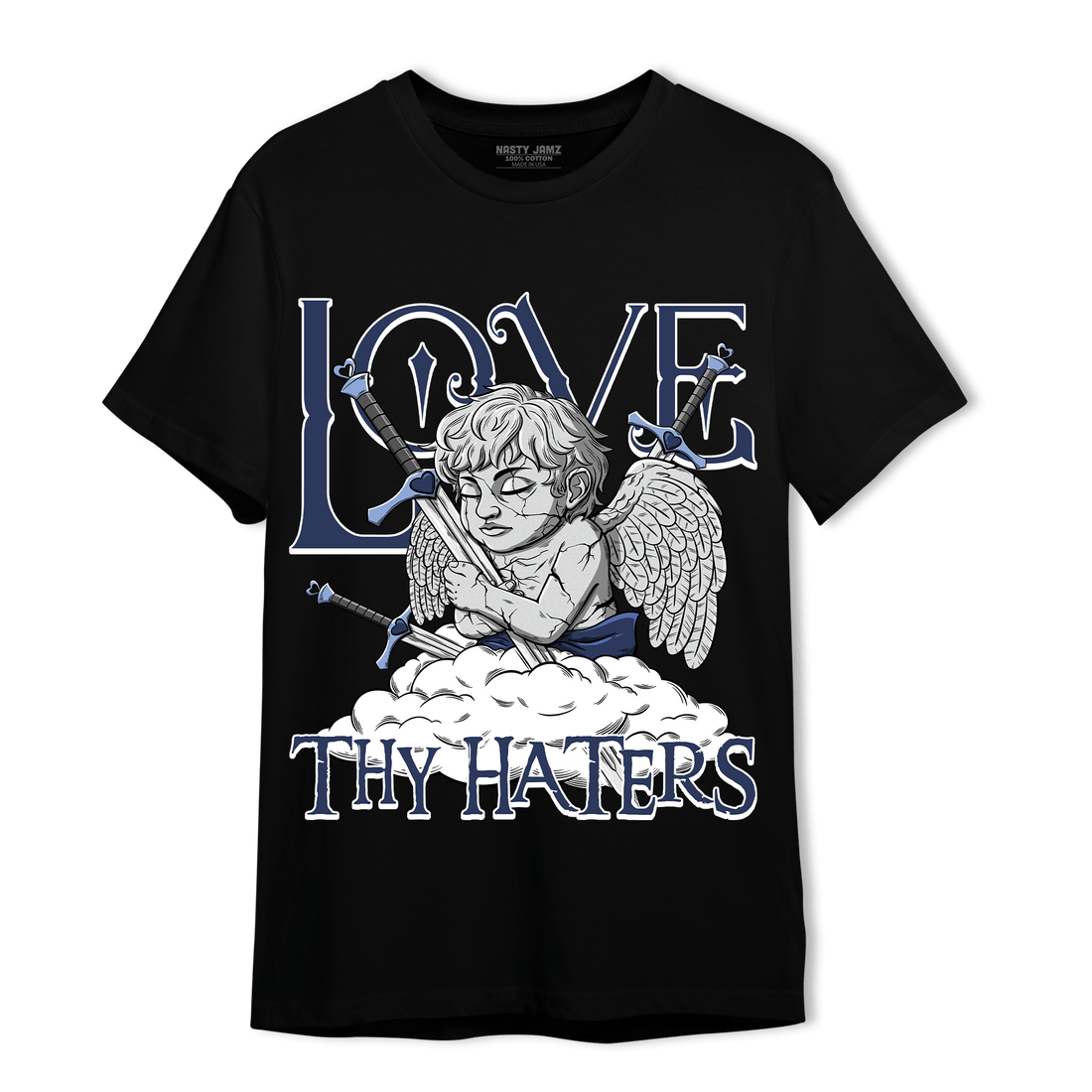 Midnight Navy 5s T Shirt Match Love Thy Haters Angel - NastyJamz