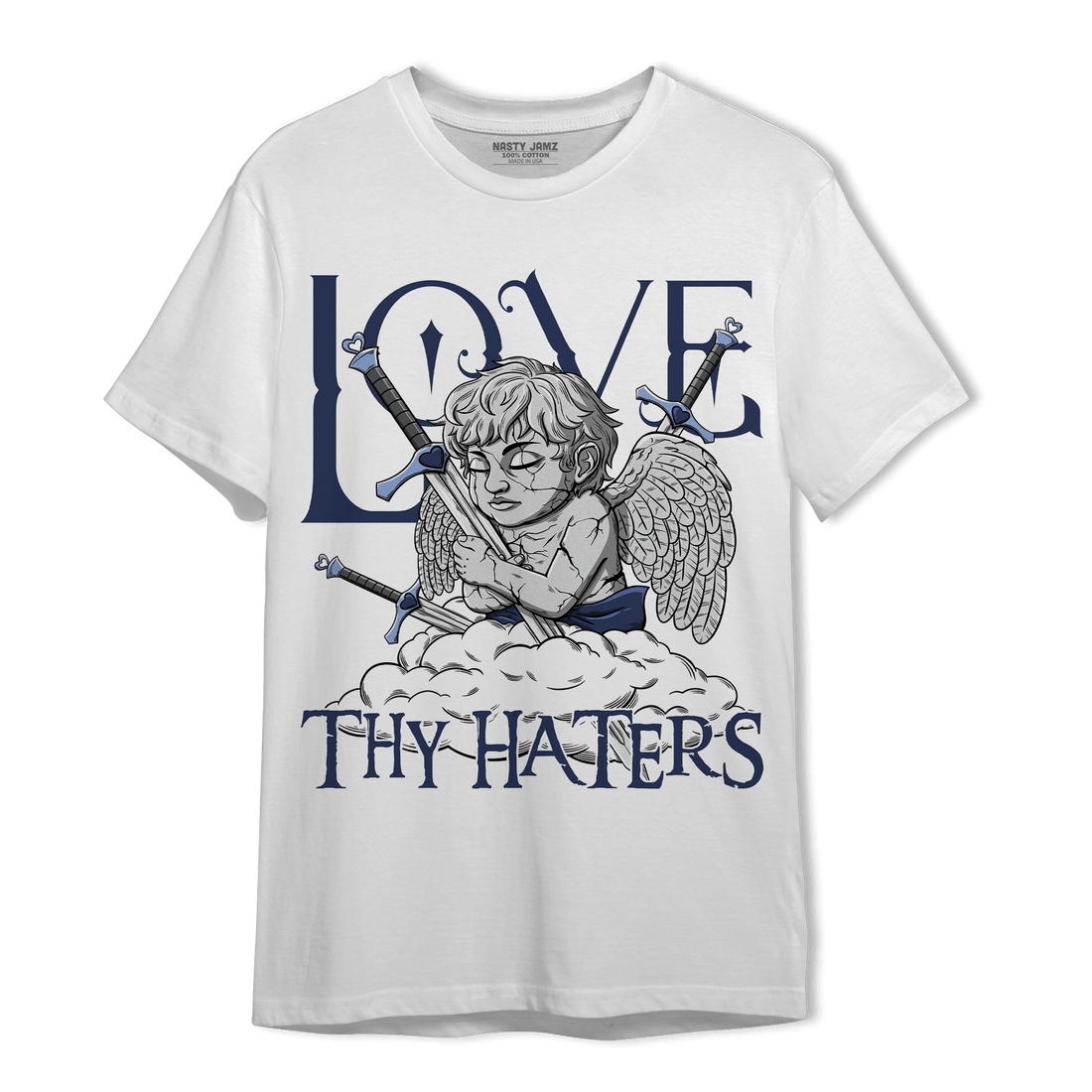 Midnight Navy 5s T Shirt Match Love Thy Haters Angel - NastyJamz