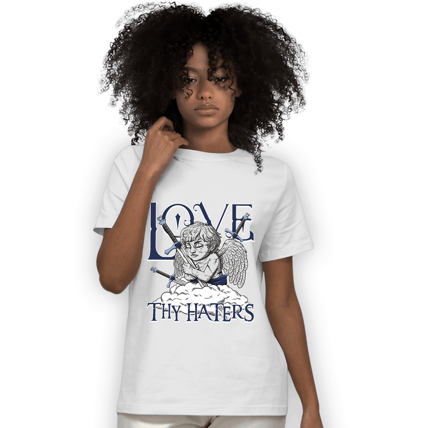 Midnight Navy 5s T Shirt Match Love Thy Haters Angel - NastyJamz