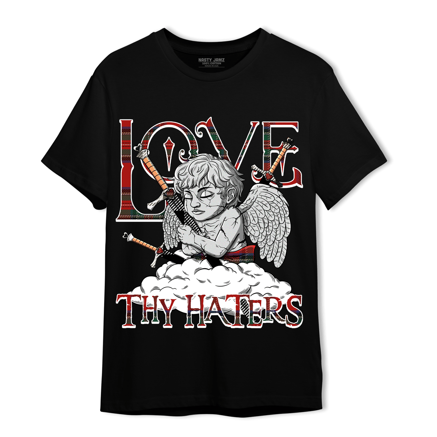 Plaid 5s T Shirt Match Love Thy Haters Angel - NastyJamz