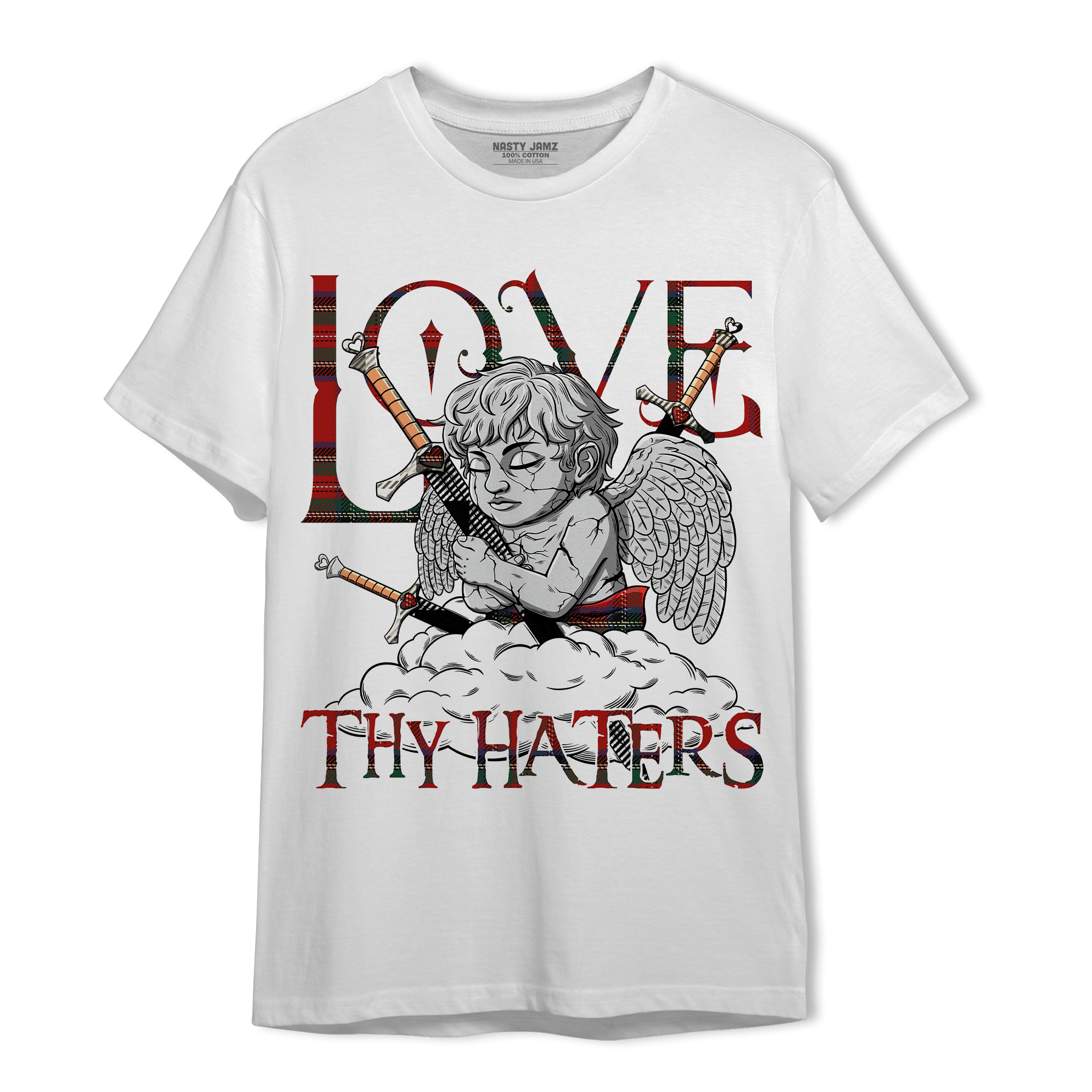 Plaid 5s T Shirt Match Love Thy Haters Angel - NastyJamz